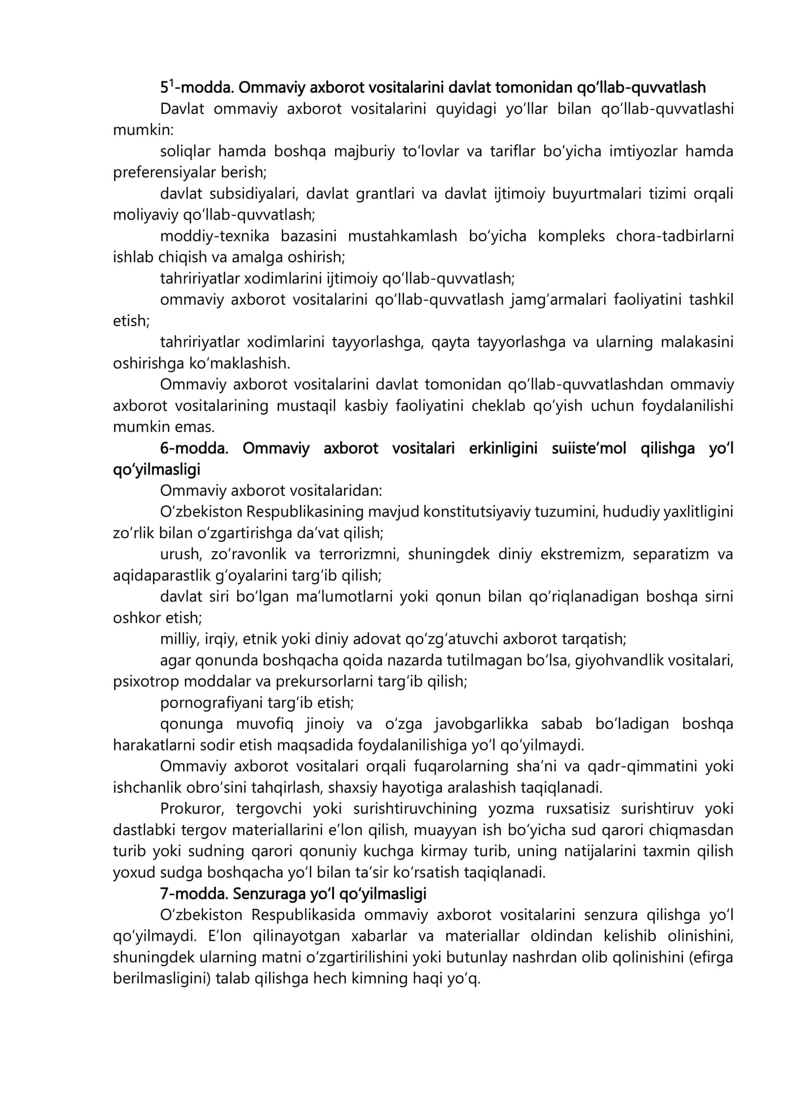 Ommaviy axborot vositalari to‘g‘risida qonun 2