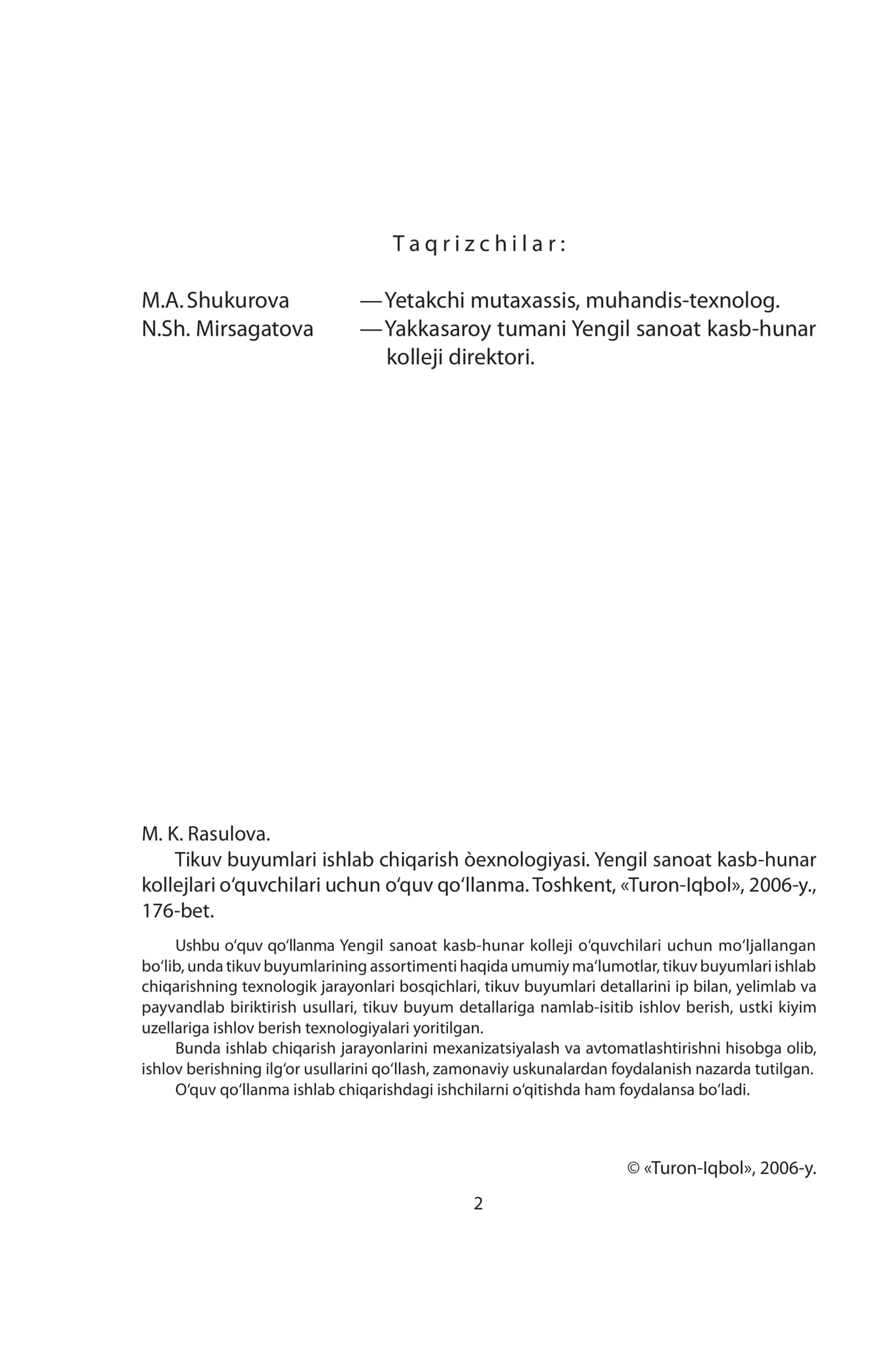 Tikuv buyumlari ishlab chiqarish òexnologiyasi 2