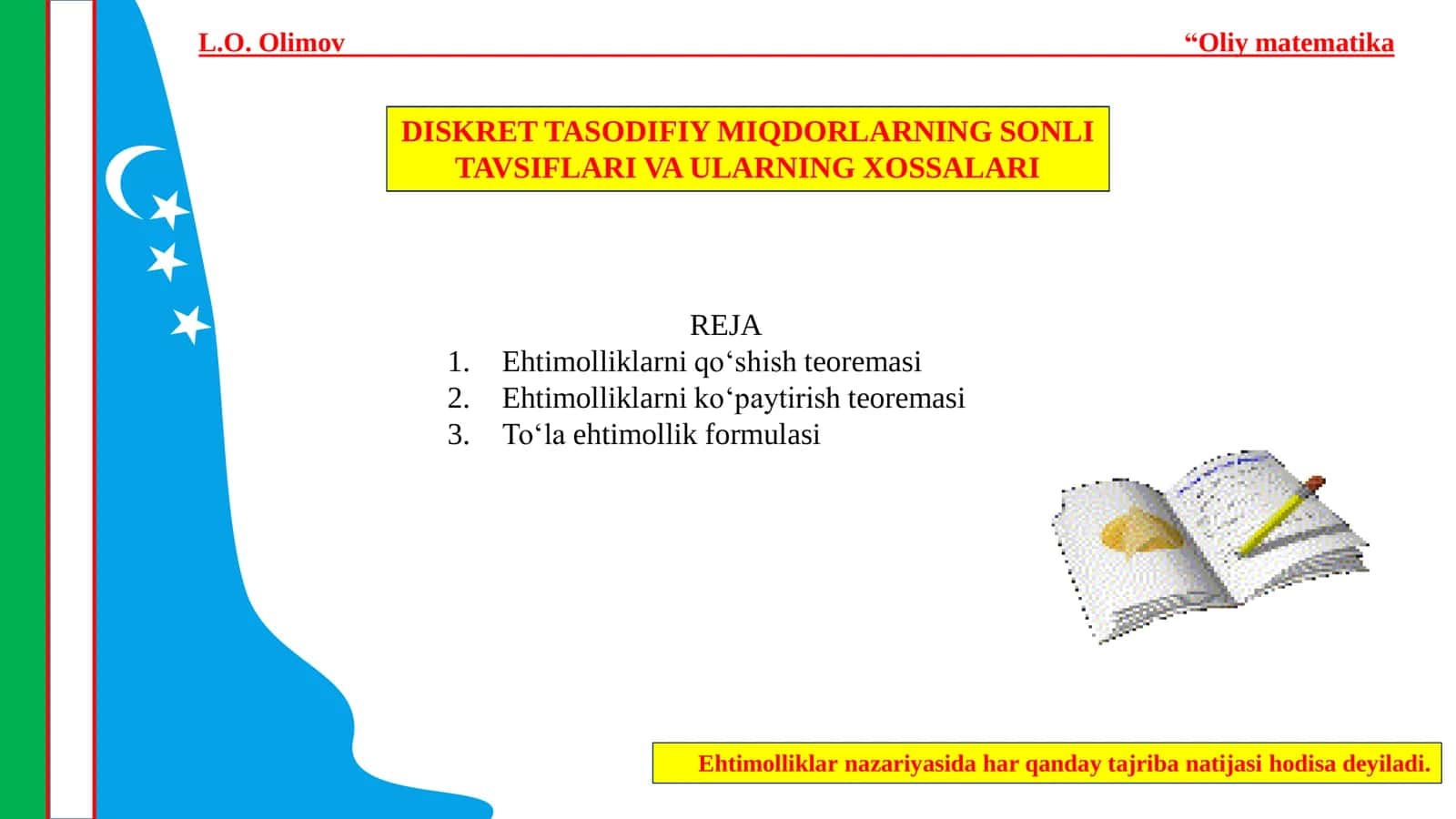 DISKRET TASODIFIY MIQDORLARNING SONLI TAVSIFLARI VA ULARNING XOSSALARI 2
