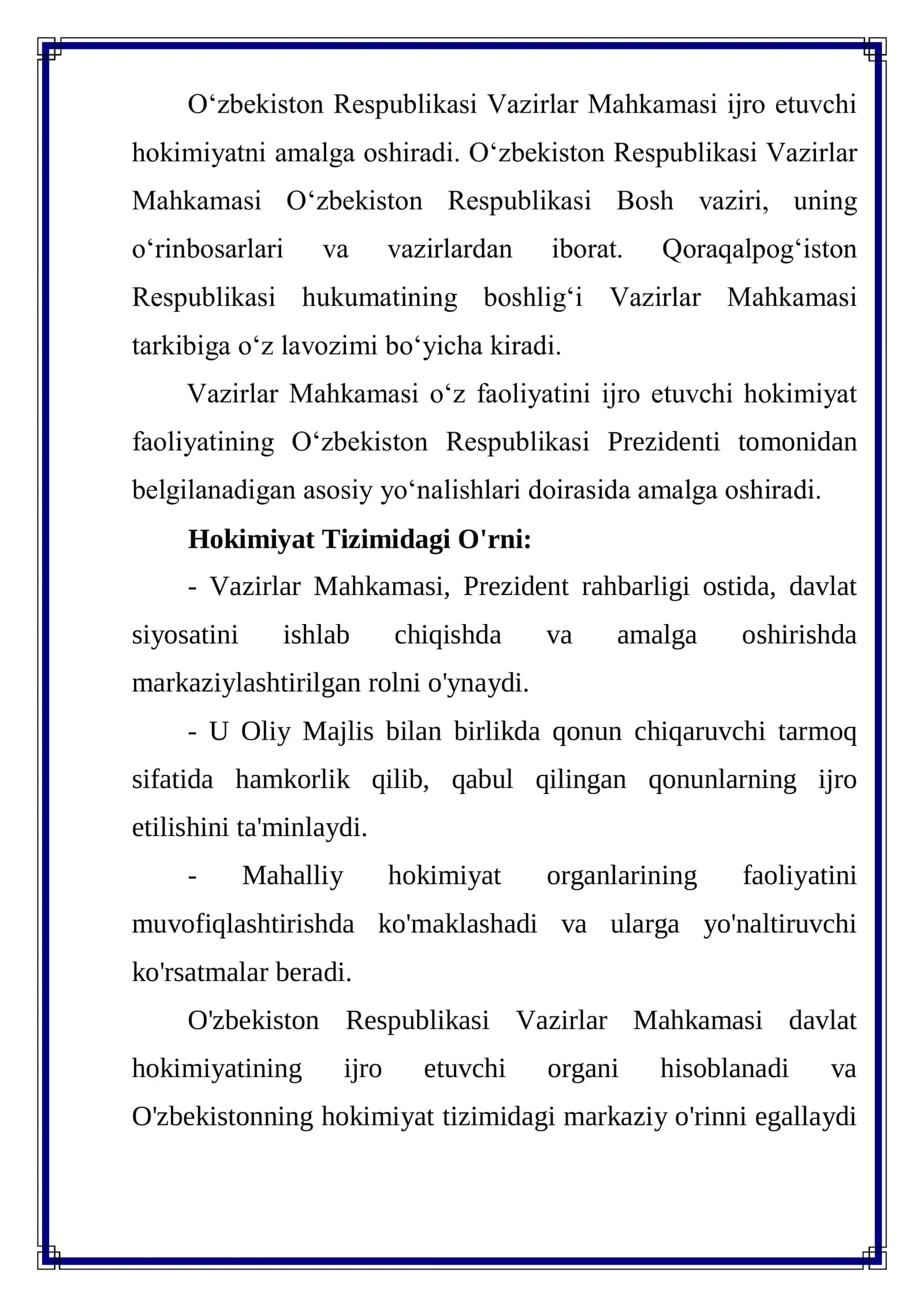 O‘zbekiston Respublikasi Vazirlar Mahkamasi 2