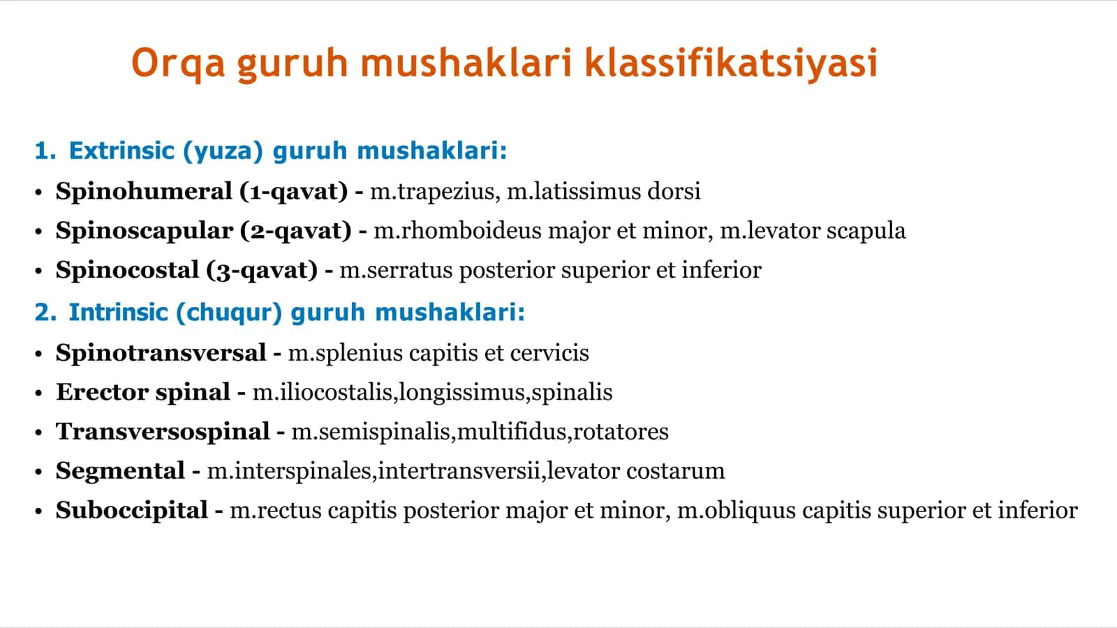 Orqa guruh mushaklari klassifikatsiyasi 2