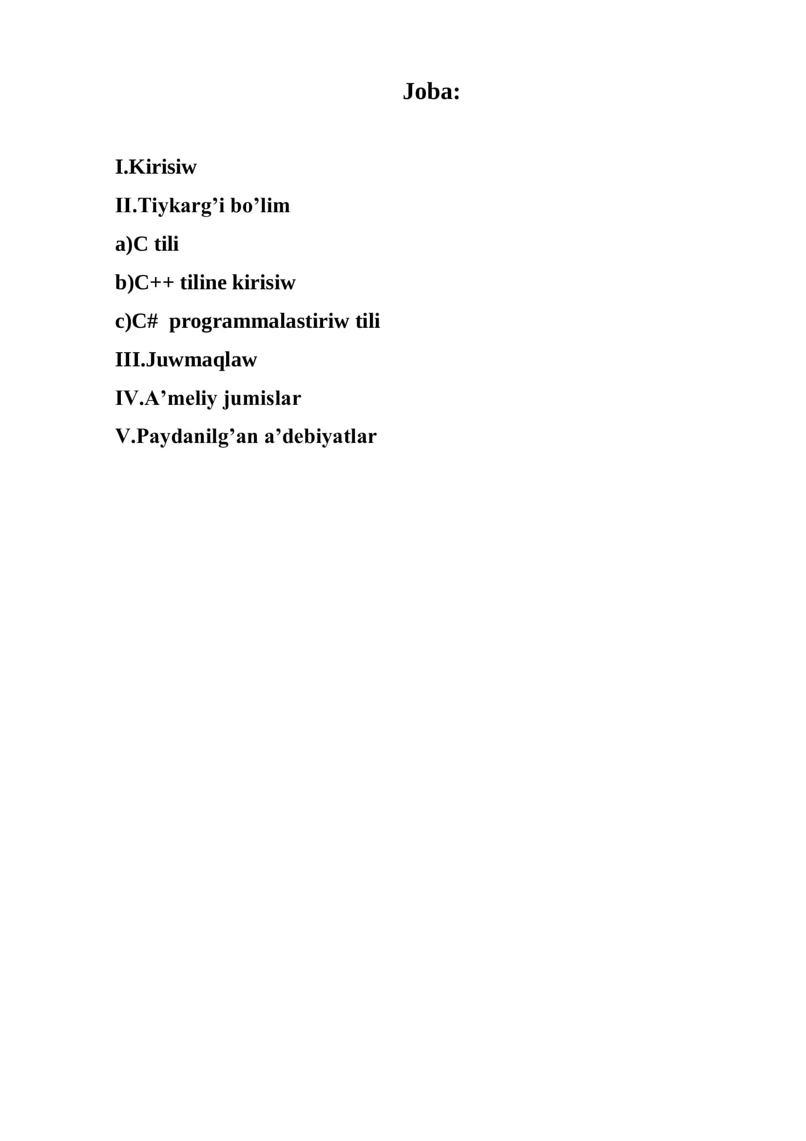 C++ da programmalastiriw 2