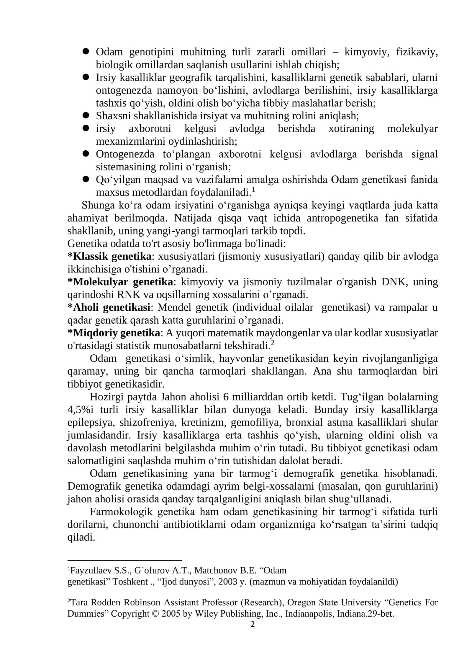 ODAM GENETIKASI – GENETIKANING YETAKCHI TARMOG’I SIFATIDA 2