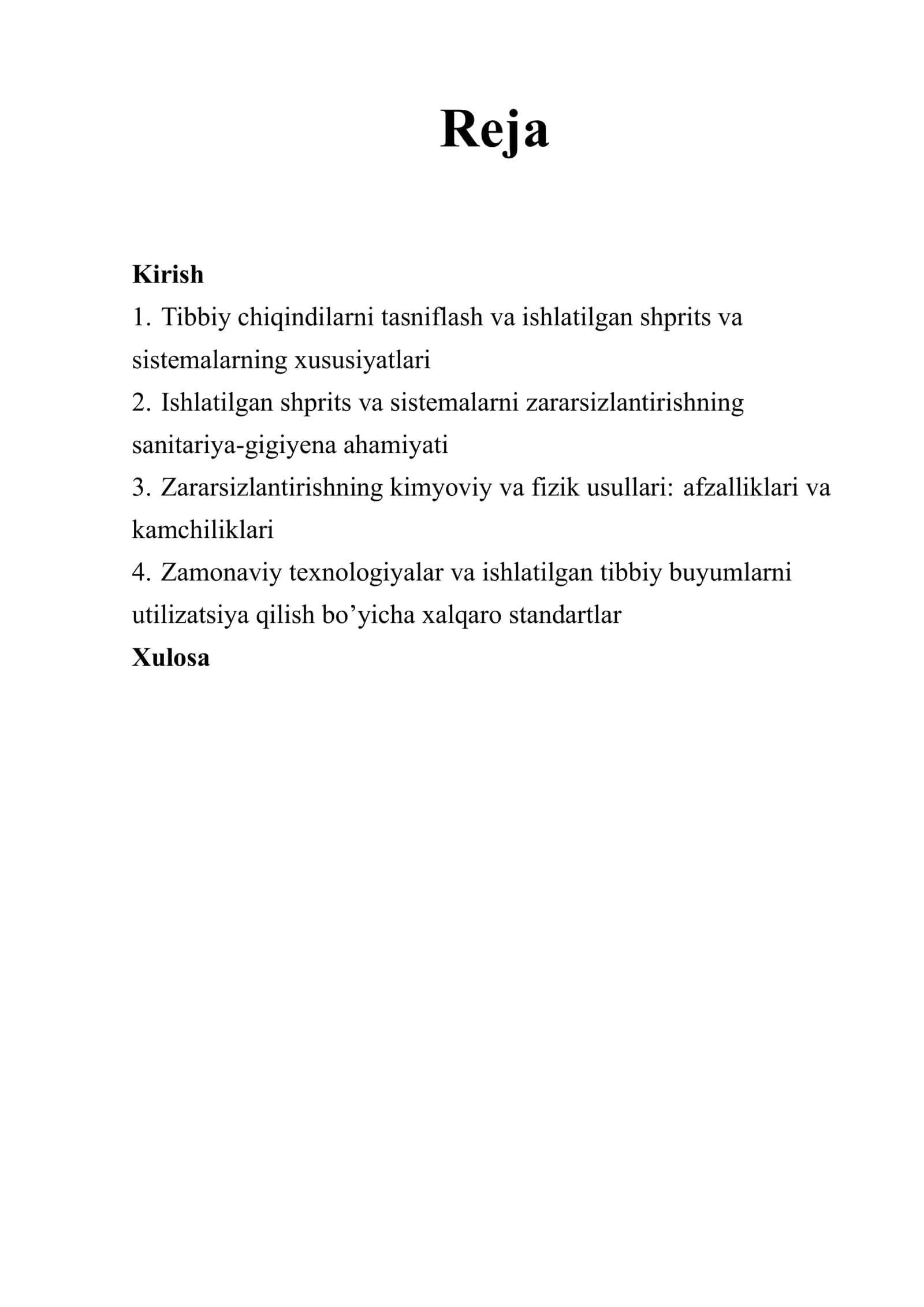 ”Ishlatilgan shprits va sistemalarni zararsizlantirish” 2