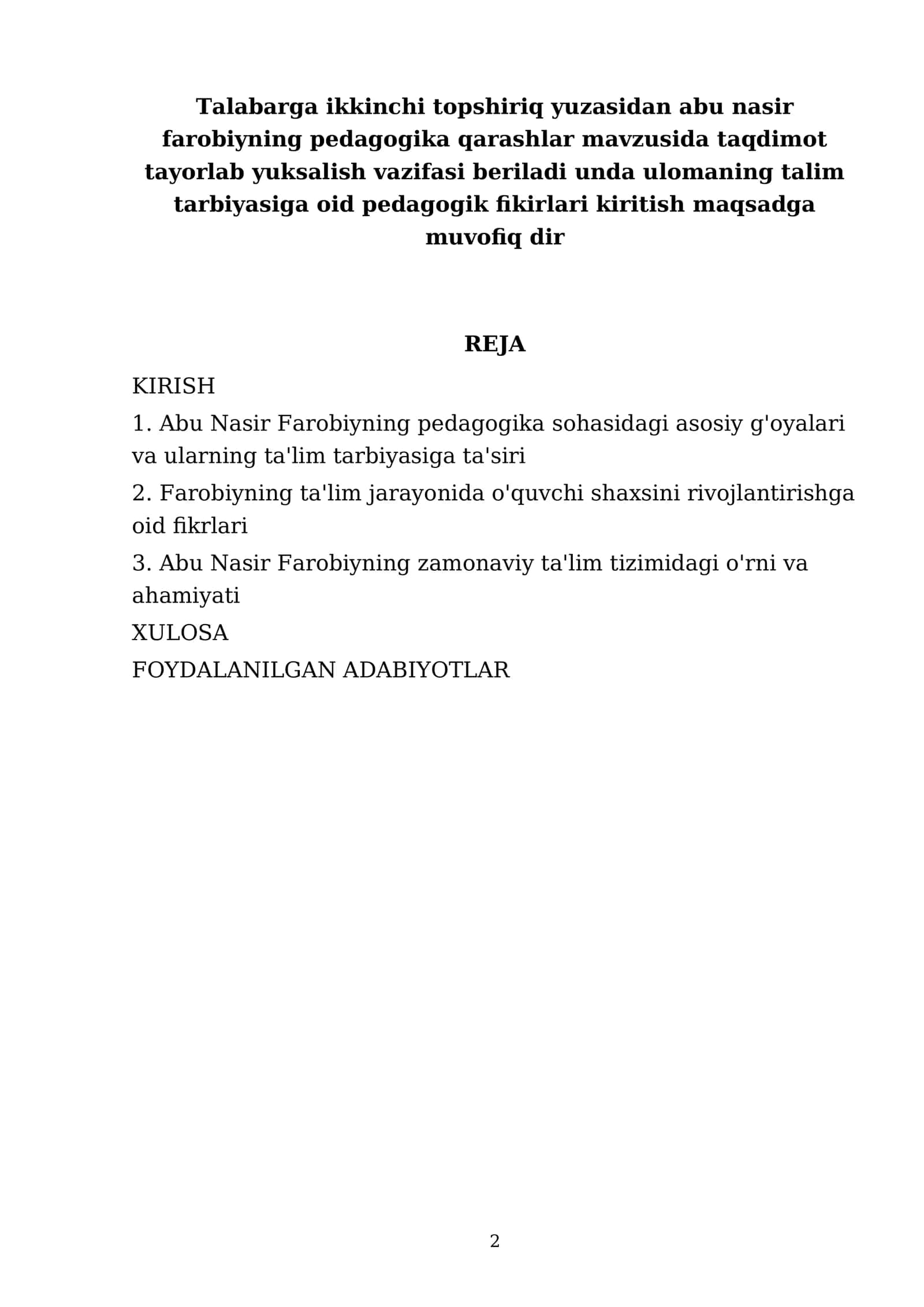 Talabarga ikkinchi topshiriq yuzasidan abu nasir farobiyning pedagogika qarashlar mavzusida taqdimot 2