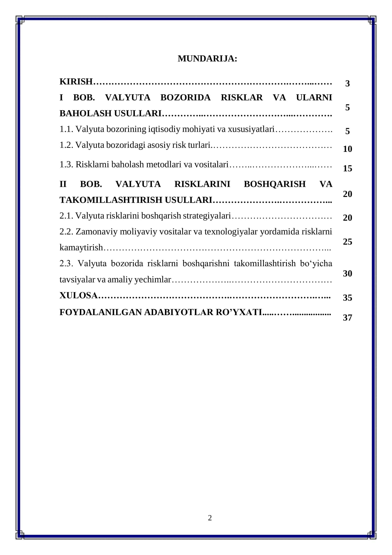 Valyuta bozorida risklarni baholash va boshqarishni takomillashtirish 2