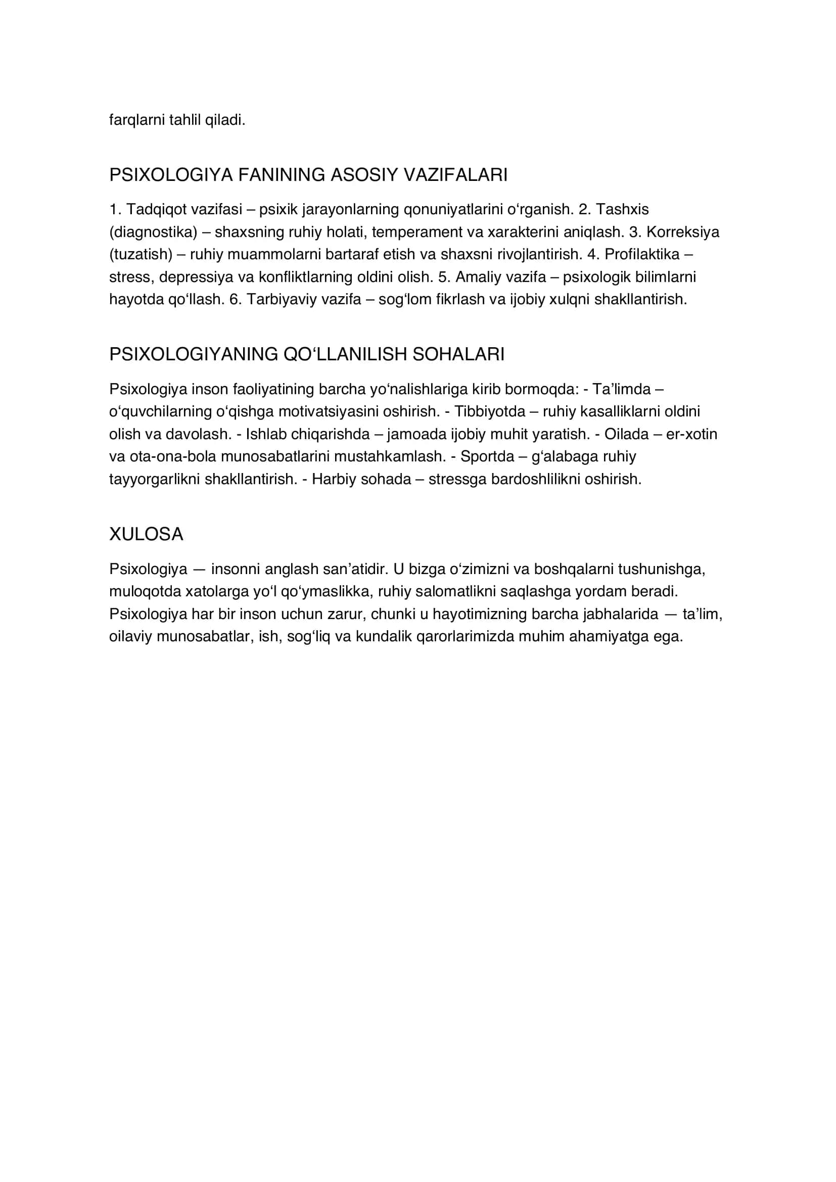 Psixologiya haqida tushuncha fanning predmeti tarmoqlari vazifalari 2