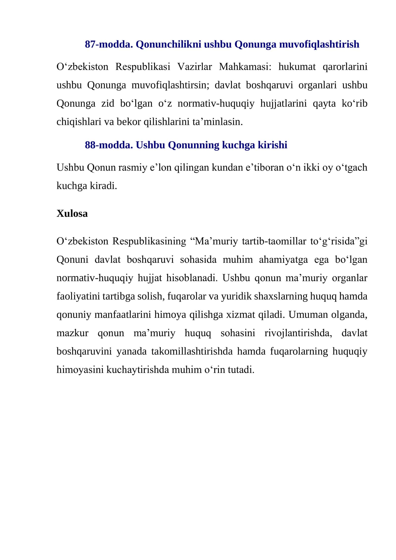 OʻZBEKISTON RESPUBLIKASINING QONUNI MAʼMURIY TARTIB-TAOMILLAR TOʻGʻRISIDA 2