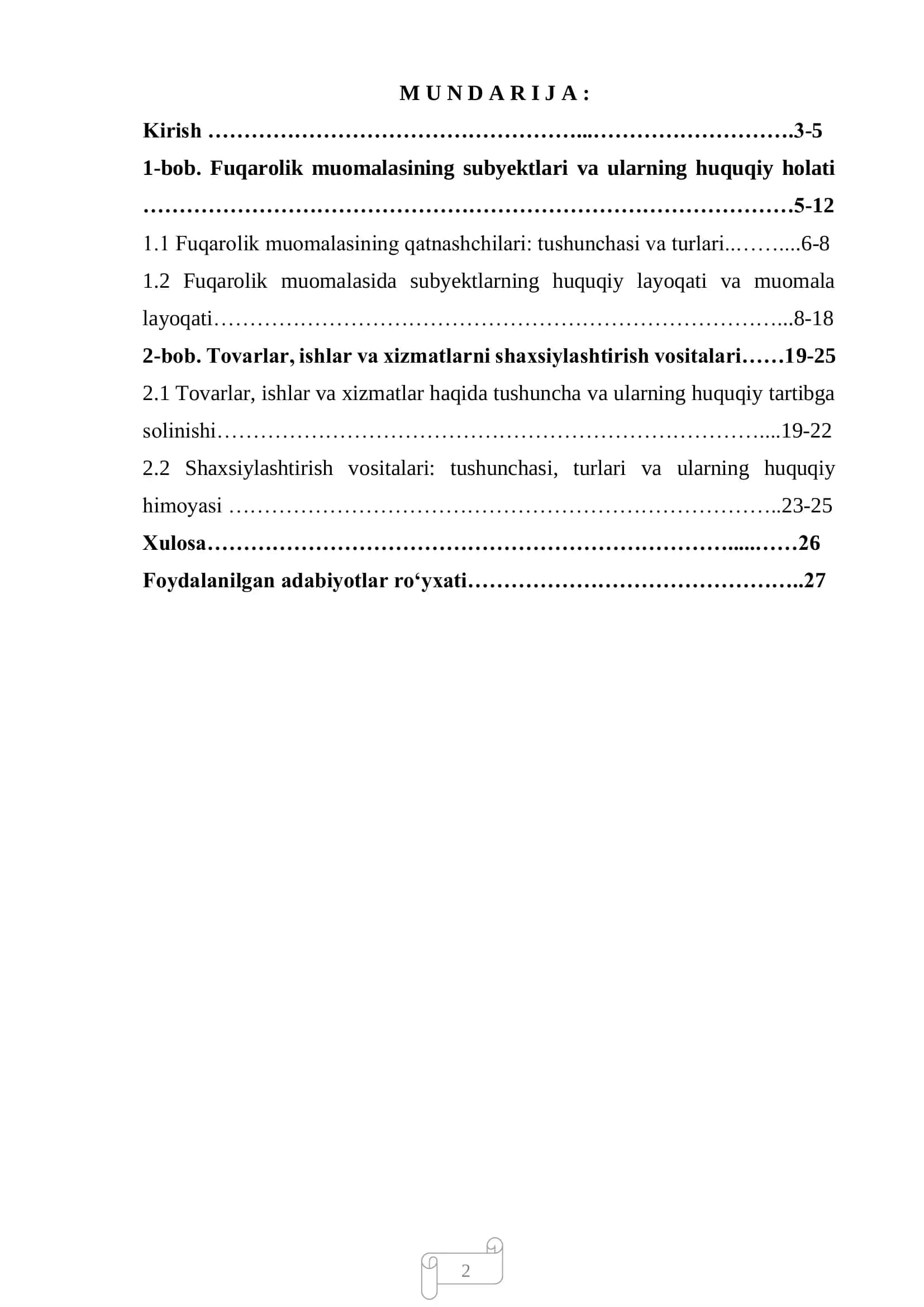 Fuqarolik muomalasi qatnashchilari, tovarlar, ishlar va xizmatlarni shaxsiylashtirish vositalari 2