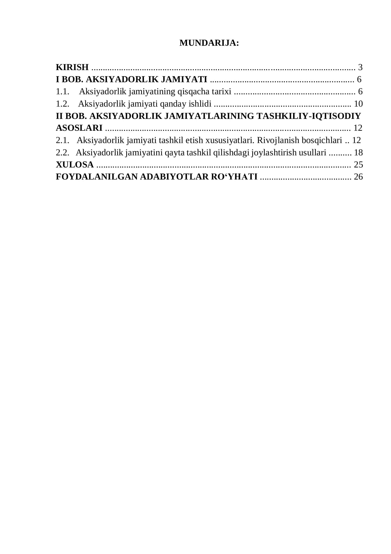 Kurs ishi AKSIYADORLIK JAMIYATINING TASHKILIY IQTISODIY  ASOSLARI. 2