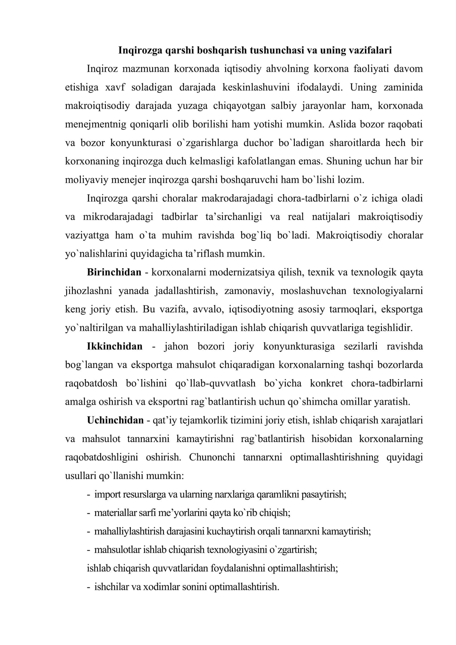 Korxonada inqirozga qarshi moliyaviy boshqaruvni tashkil etish asoslari 2
