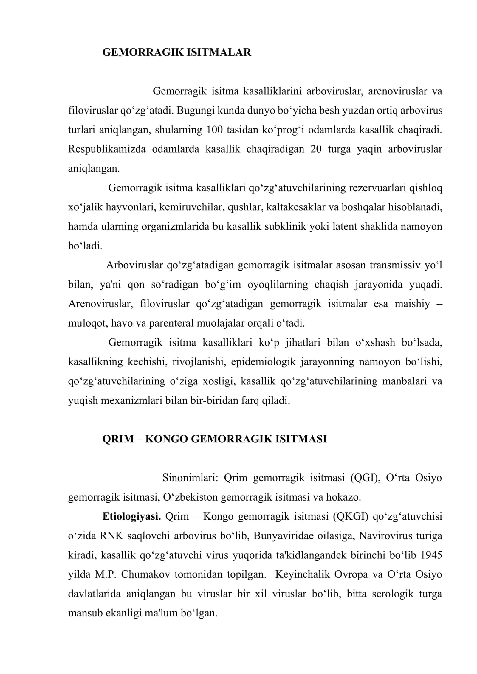 O‘ta xavfli infeksiyalarda (o‘lat, kuydirgi, Qrim-Kongo gemorragik isitmasi) hamshiralik ishi 2