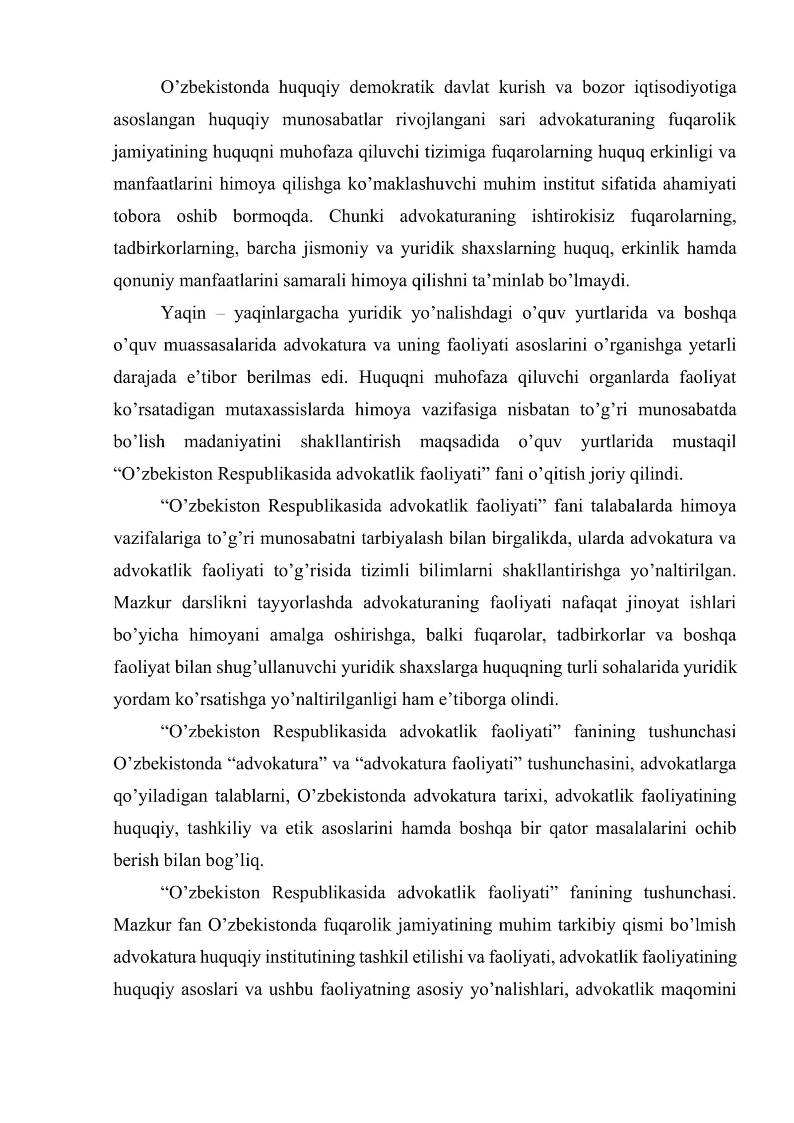 O’zbekiston Respublikasida advokatlik faoliyati 2