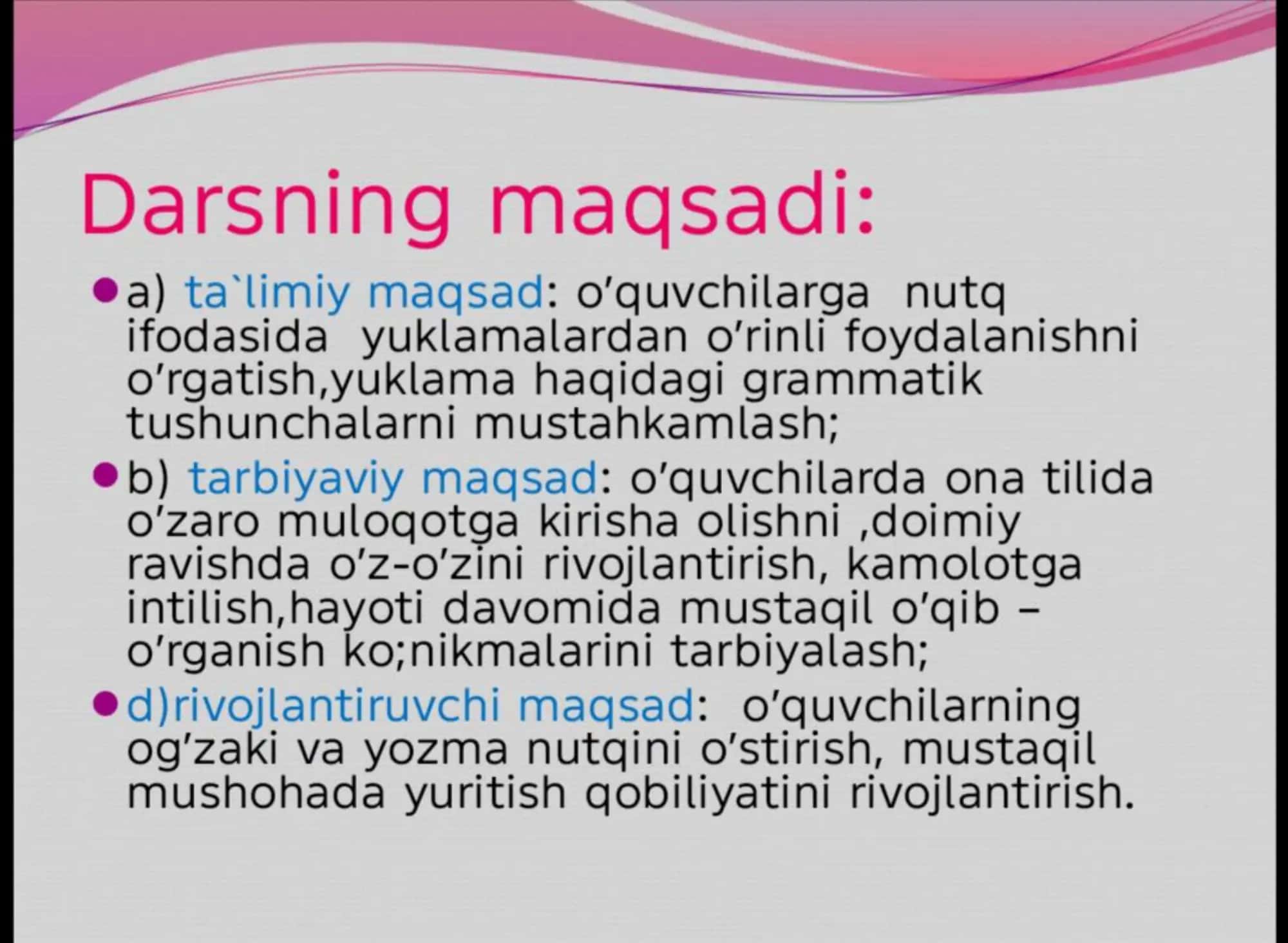 yuklama va ularning mano turlari bo'yicha takrorlash 2