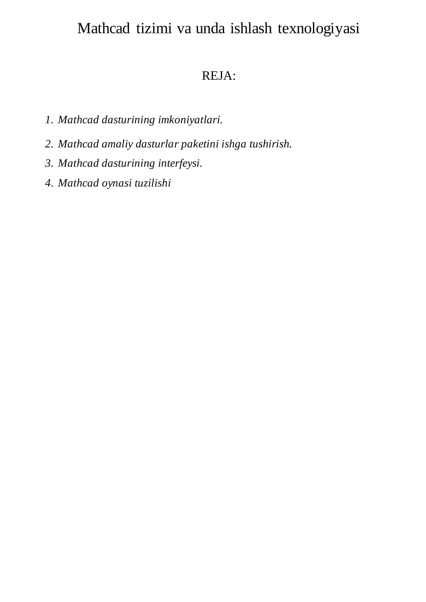 Mathcad tizimi va unda ishlash texnologiyasi 2