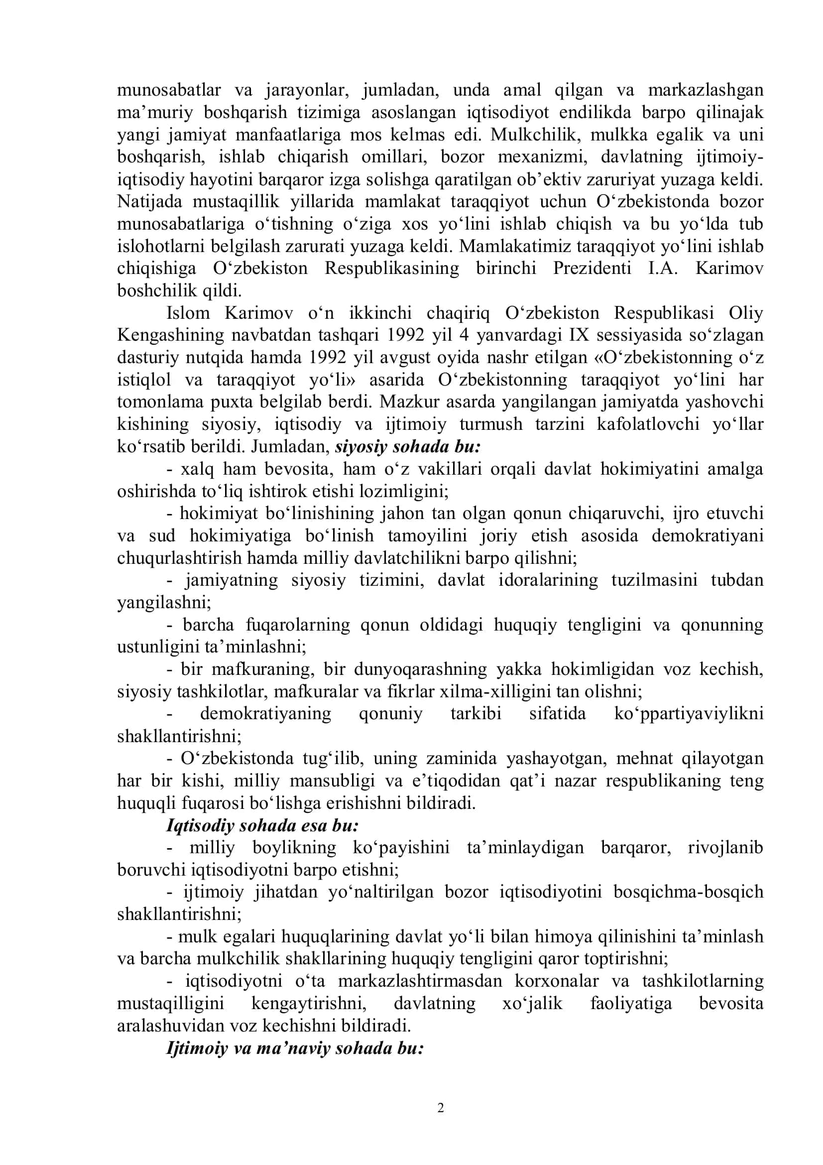 O‘zbekistonning o‘ziga xos istiqlol va taraqqiyot yo‘li 2