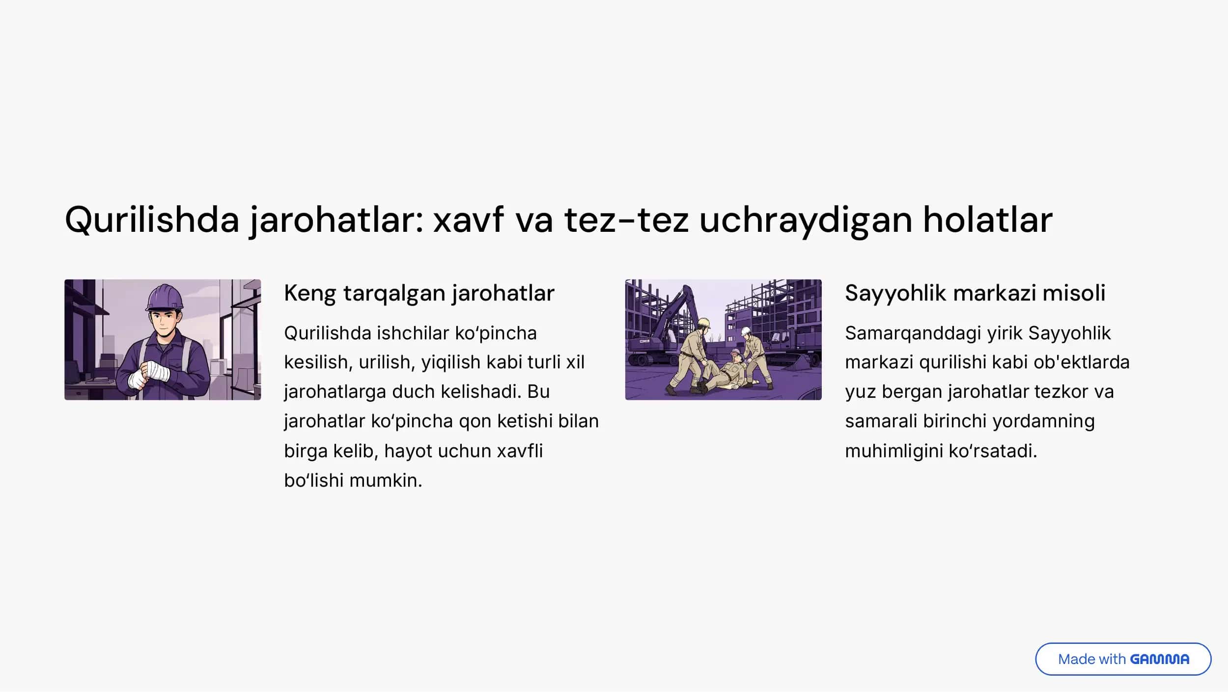 Qurilishda jarohat va qon ketishlarda birinchi tibbiy yordam 2