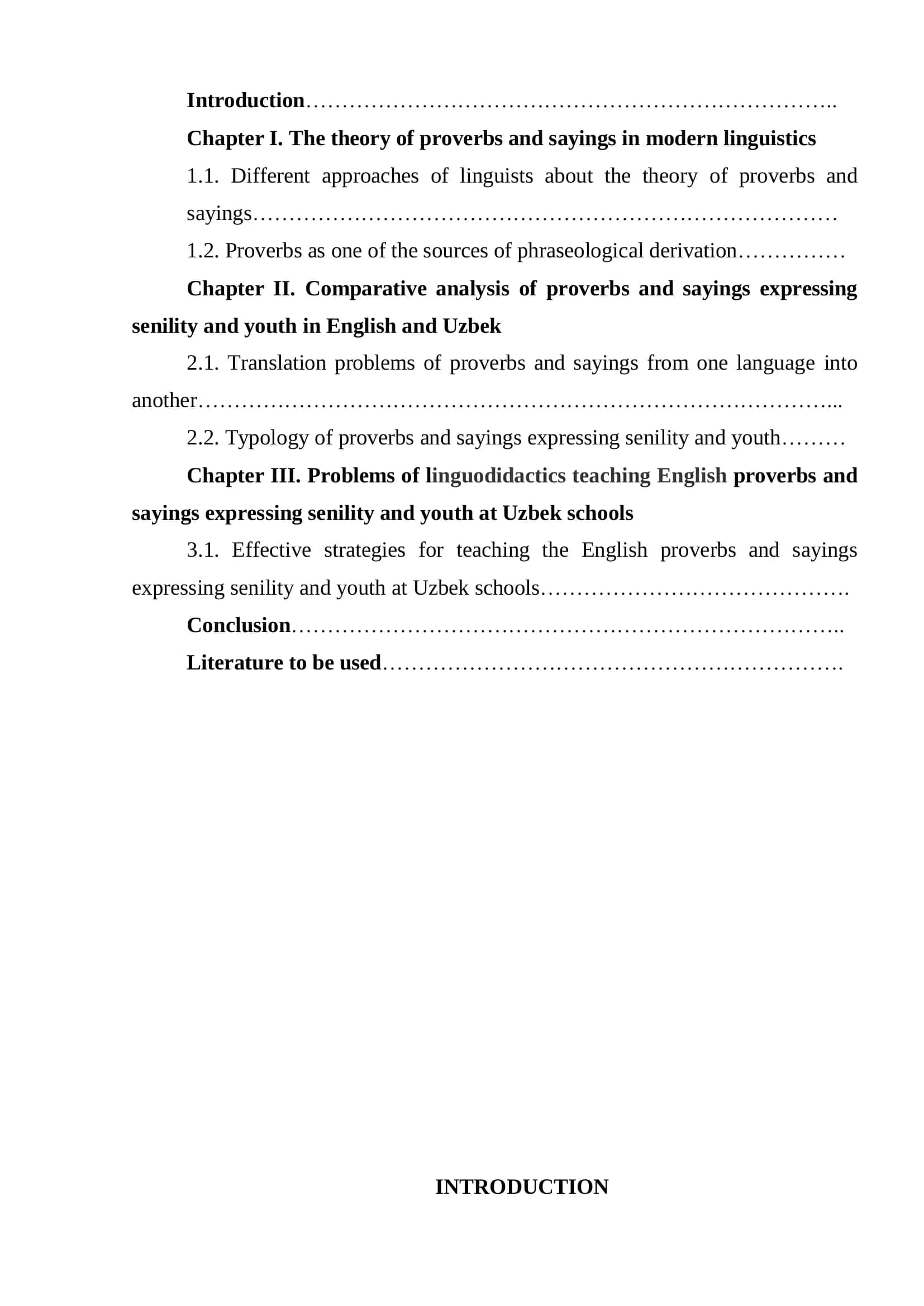 Qualification Paper on "Comparative analysis of English and Uzbek proverbs and sayings expressing senility and youth" 2