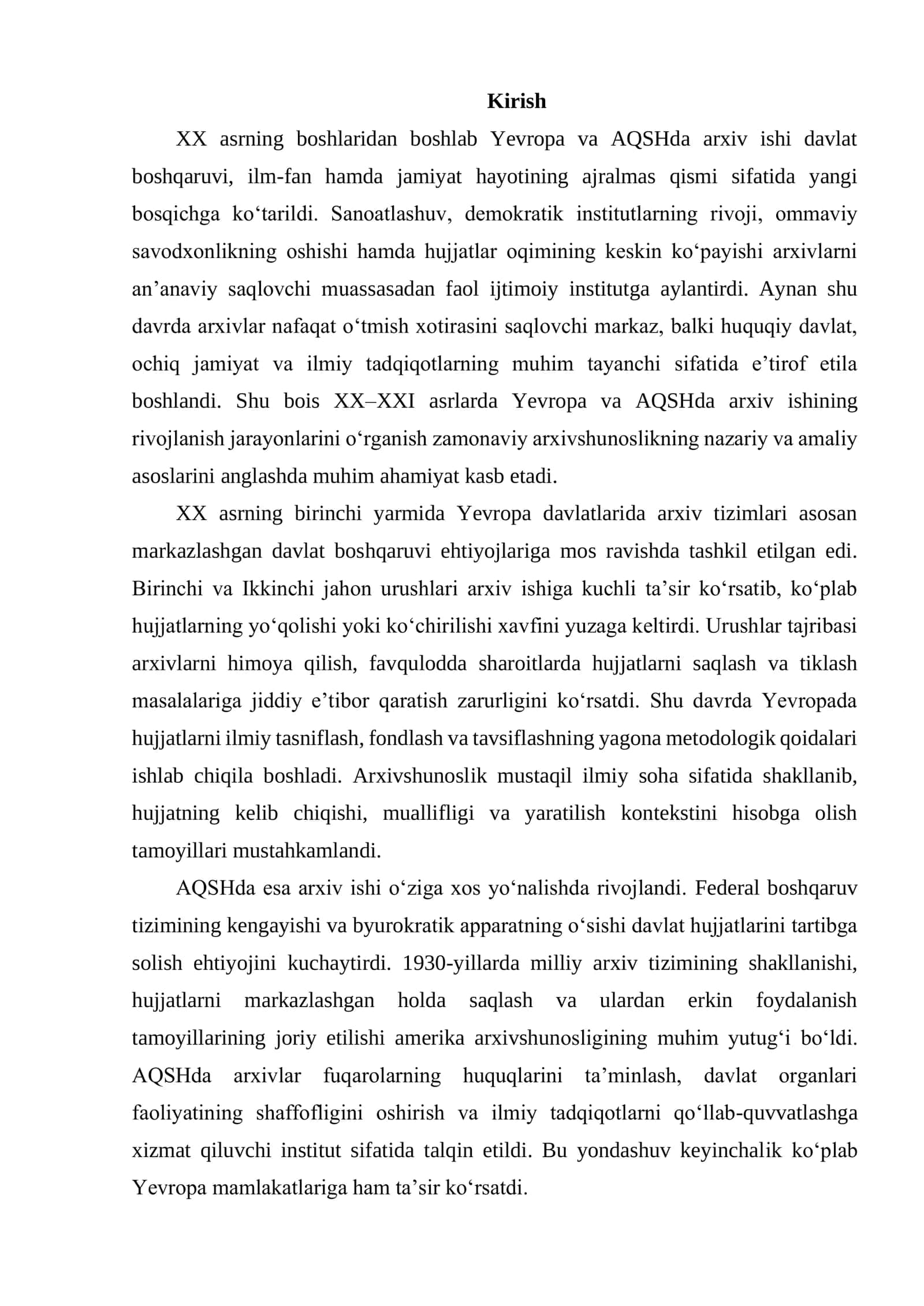 XX-XXI ASRLARDA YEVROPA VA AQSHDA ARXIV ISHI 2
