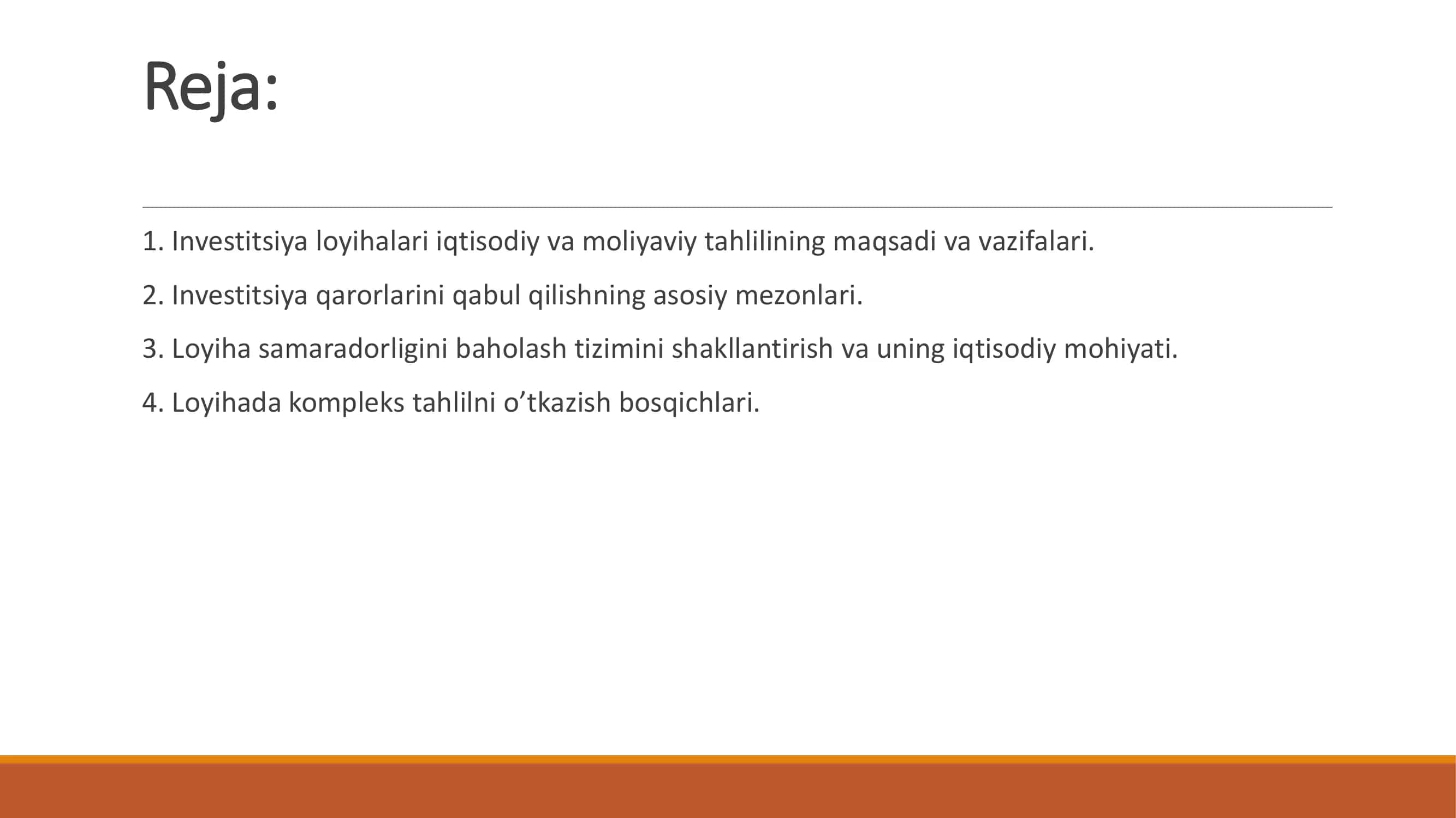 Investitsiya loyihalari iqtisodiy va moliyaviy tahlilining maqsadi va vazifalari 2