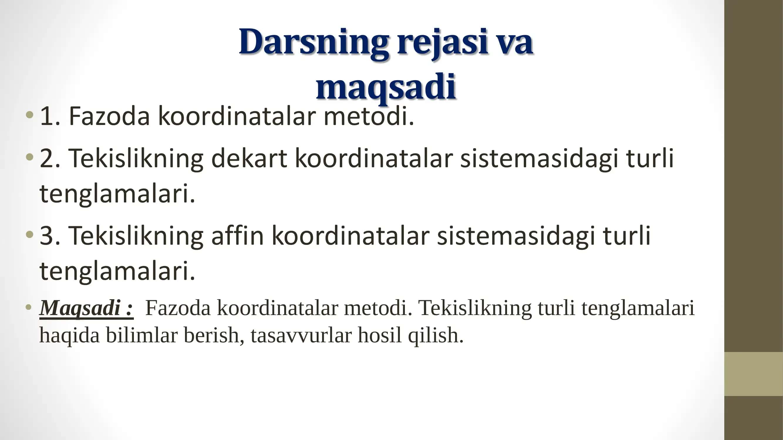 Fazoda koordinatalar metodi 2