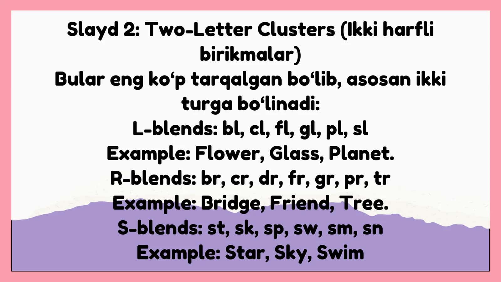 INITIAL CONSONANT CLUSTERS (SO‘Z BOSHIDAGI BIRIKMALAR) 2