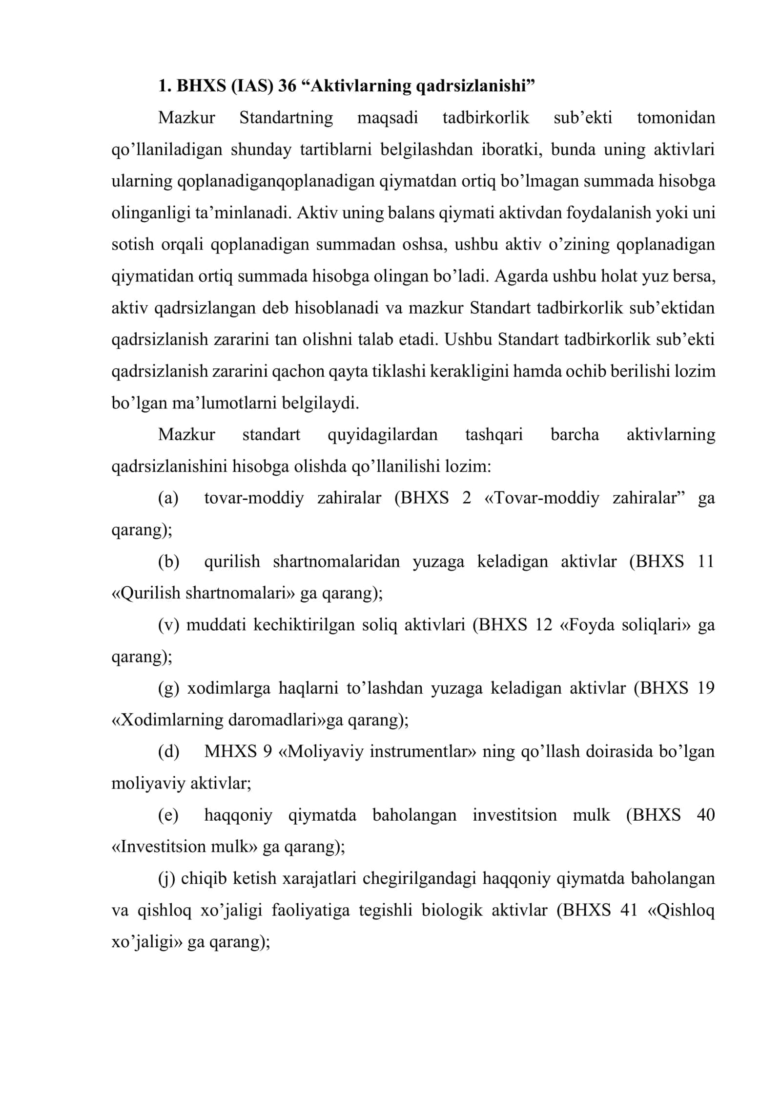Baholashni hisobga oluvchi standartlarining tavsifi 2