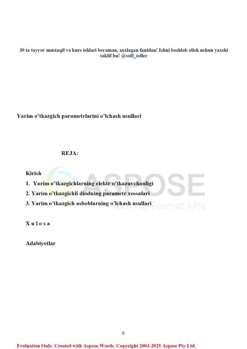 Yarim o‘tkazgich parametrlarini o‘lchash usullari 2