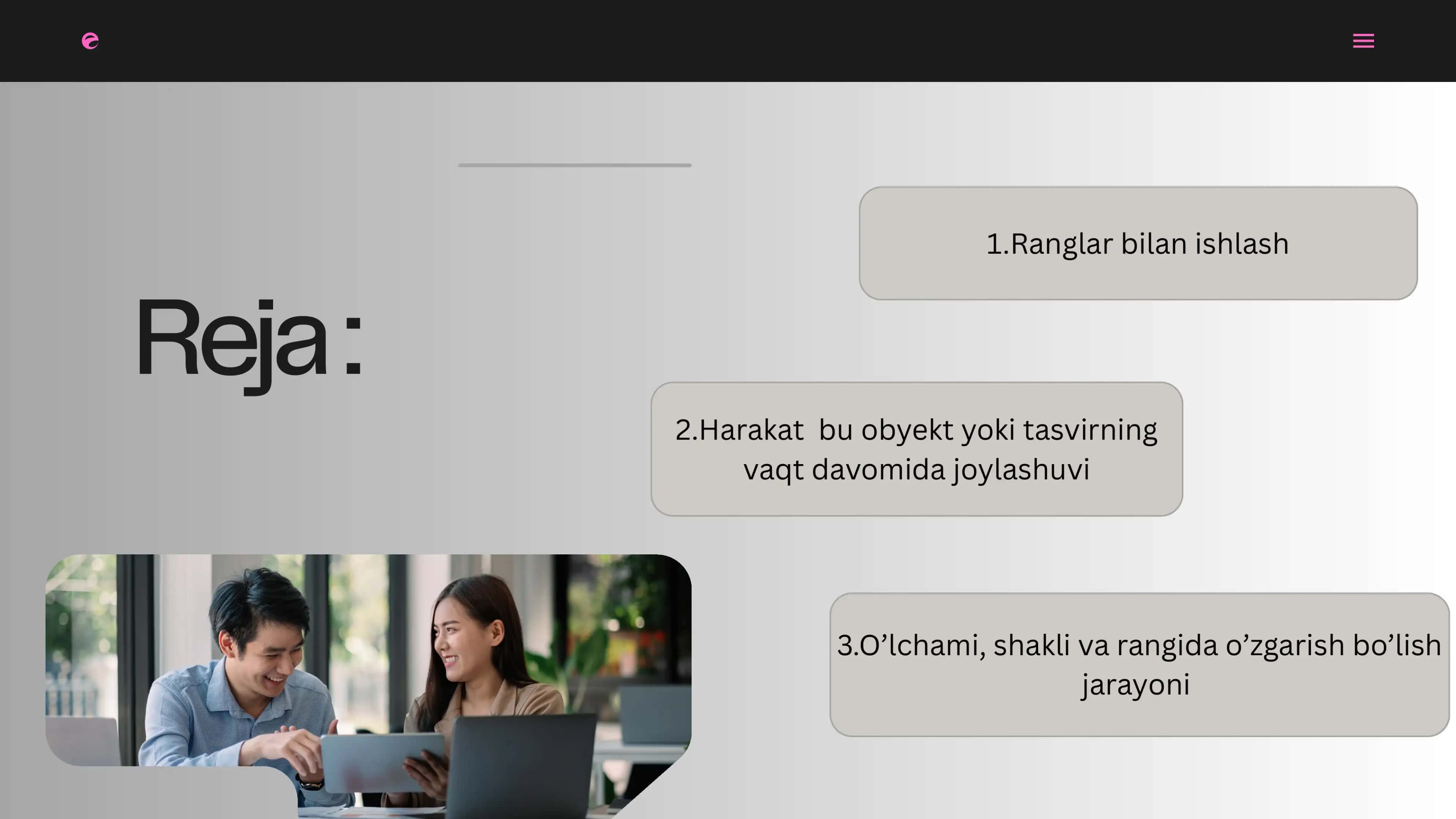 Ranglar bilan ishlash va harakatlar 2