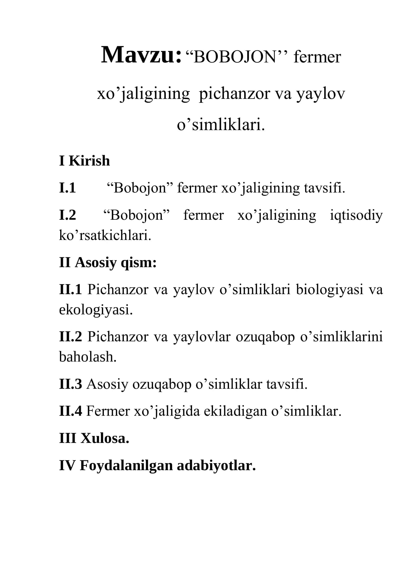 "BOBOJON" fermer xo’jaligining pichanzor va yaylov o’simliklari 2