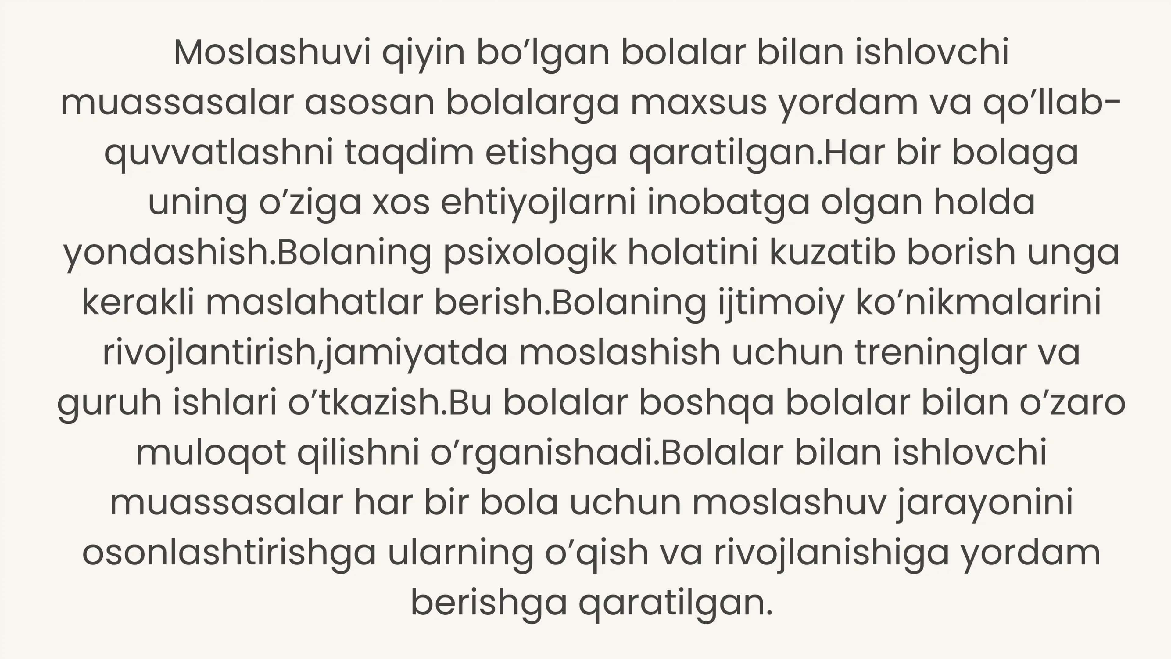 MOSLASHUVI QIYIN BO’LGAN BOLALAR BILAN ISHLOVCHI MUASSASALARNING VAZIFALARI 2