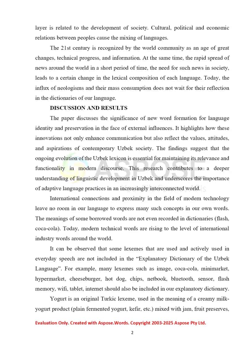 Formation of New Words in Modern Uzbek and Their Role in the Lexical System 2