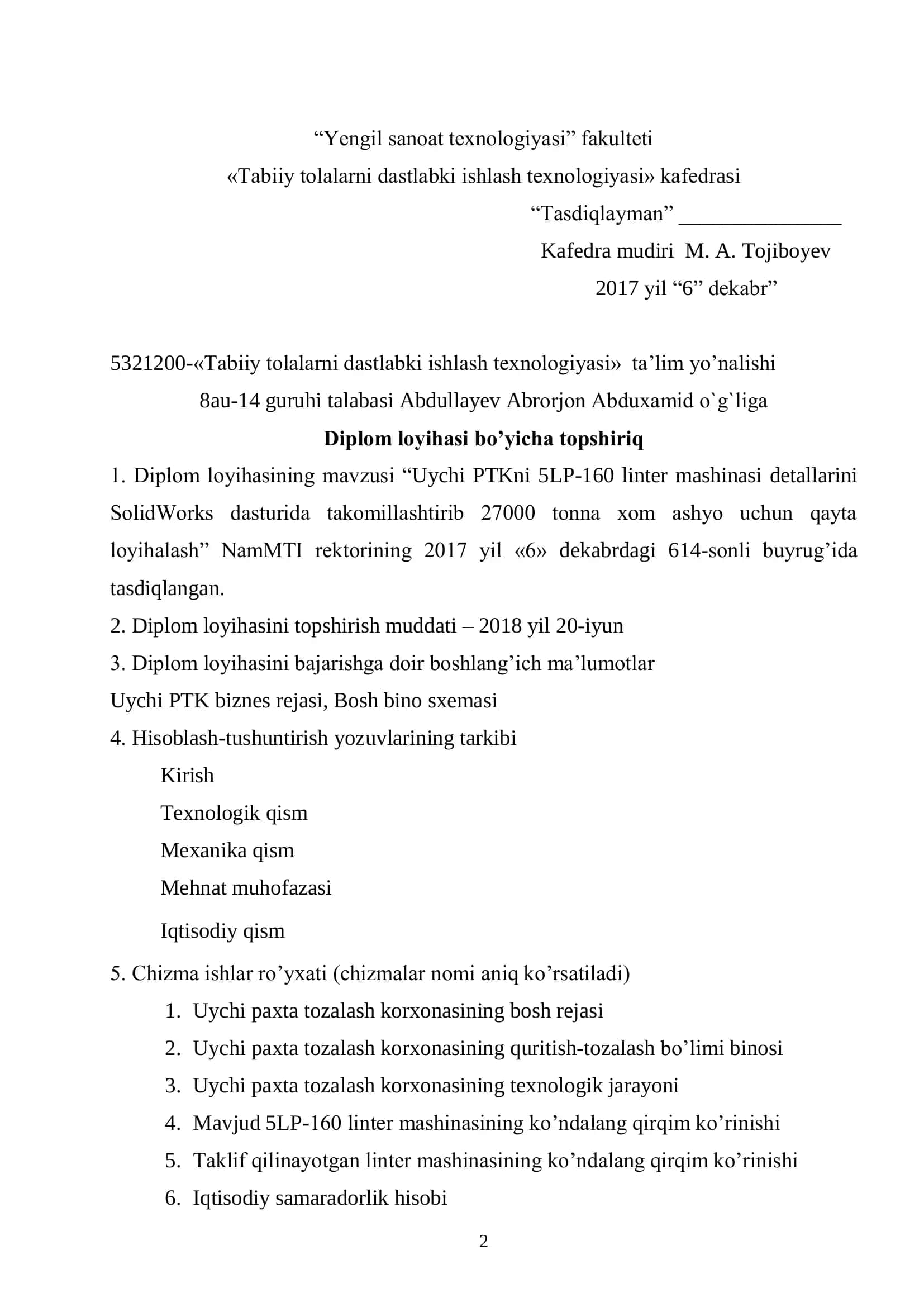Tabiiy tolalarni dastlabki ishlash texnologiyasi 2