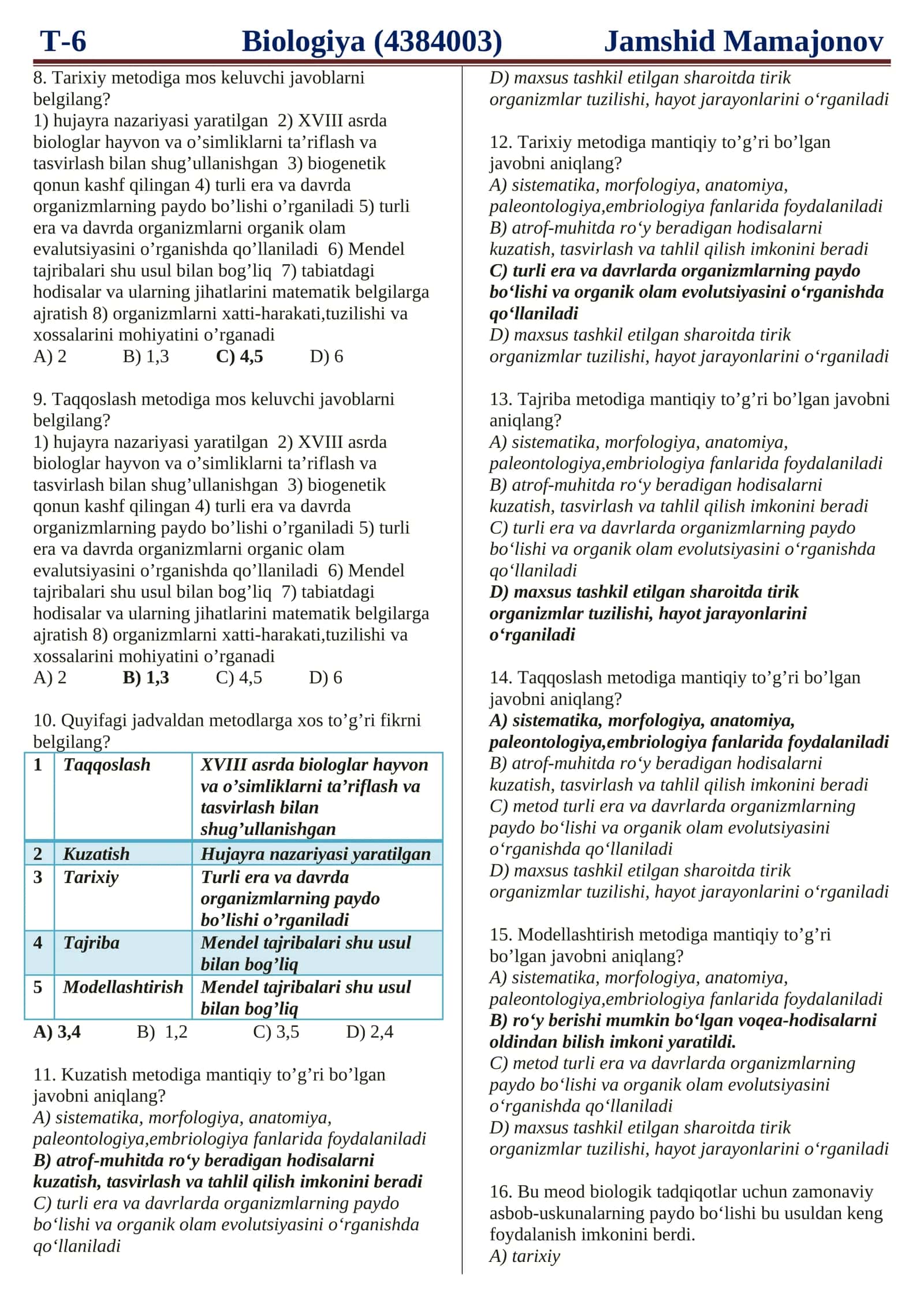 10-SINF MAVZULASHTIRILGAN TESTLAR 2