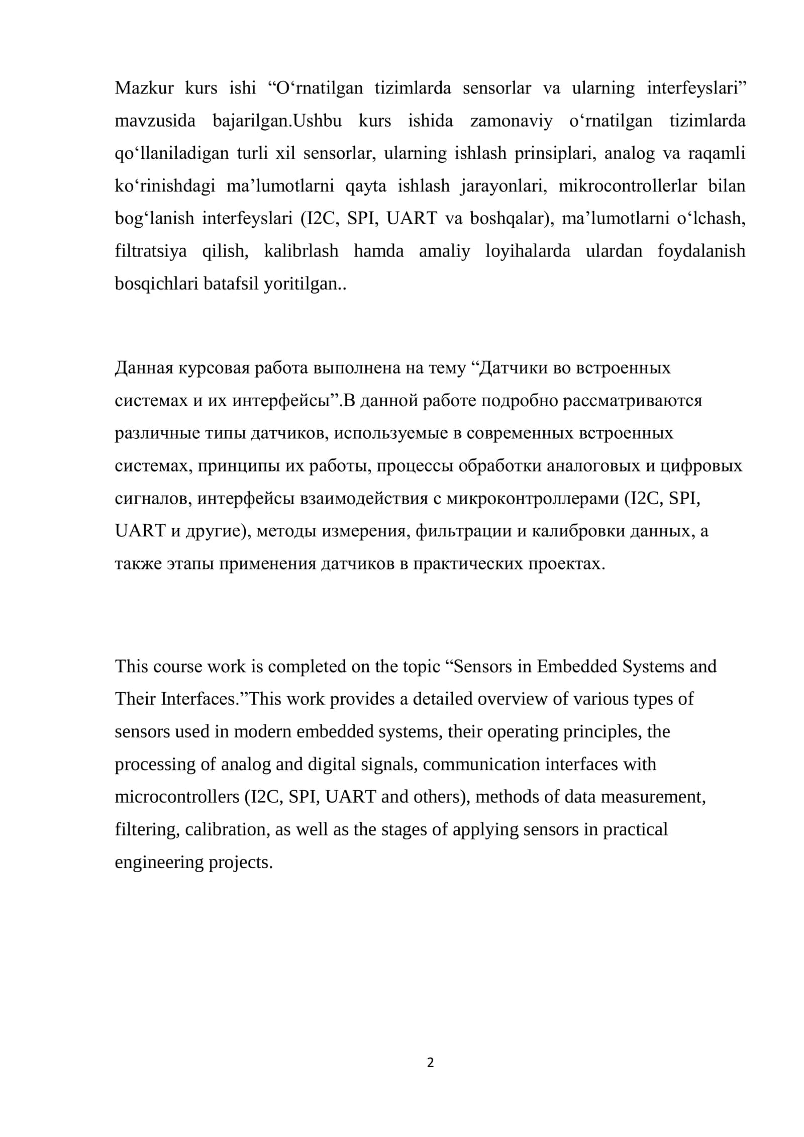 O‘rnatilgan tizimlarda sensorlar va ularning interfeyslari 2
