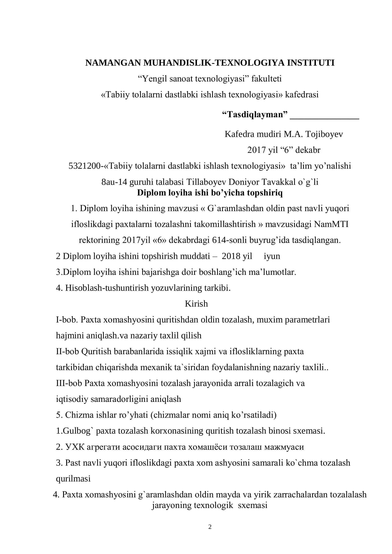 Tabiiy tolalarni dastlabki ishlash texnologiyasi bakalavriat 2