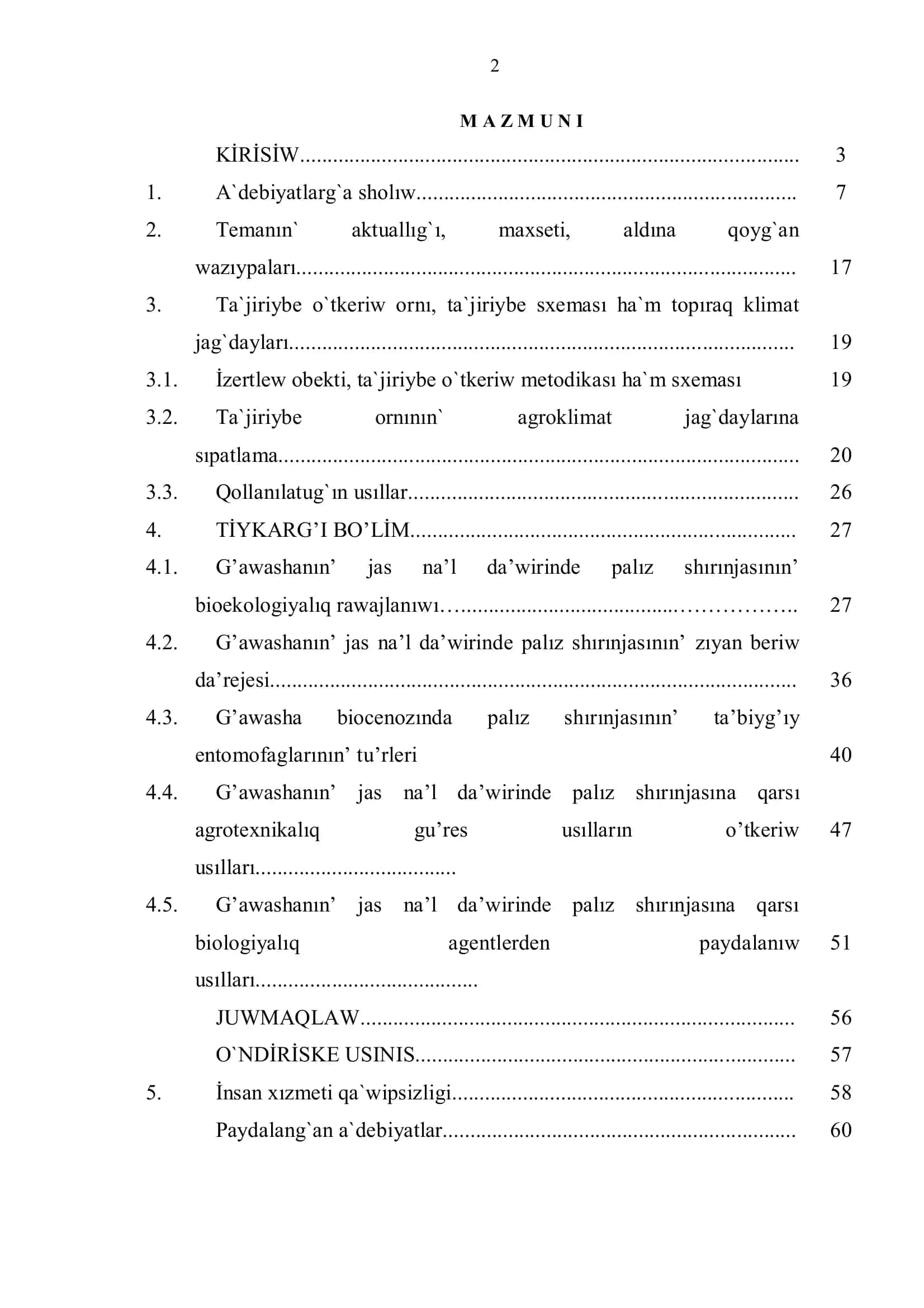 O’SİMLIKLERDİ QORG’AW HA’M KARANTİNİ TA’LIM BAG’DARI 2
