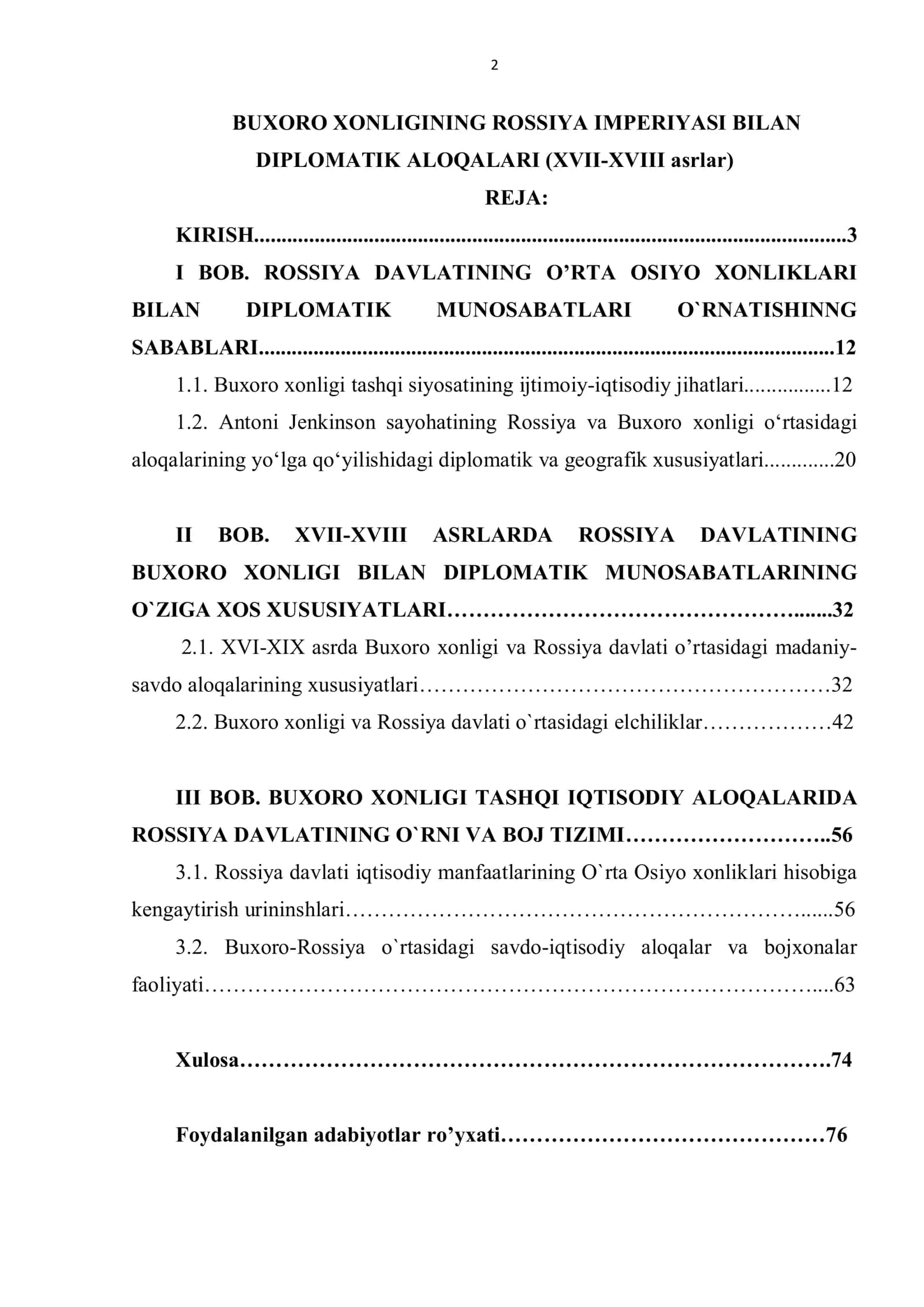 BUXORO XONLIGINING ROSSIYA IMPERIYASI BILAN DIPLOMATIK ALOQALARI (XVII-XVIII asrlar) 2