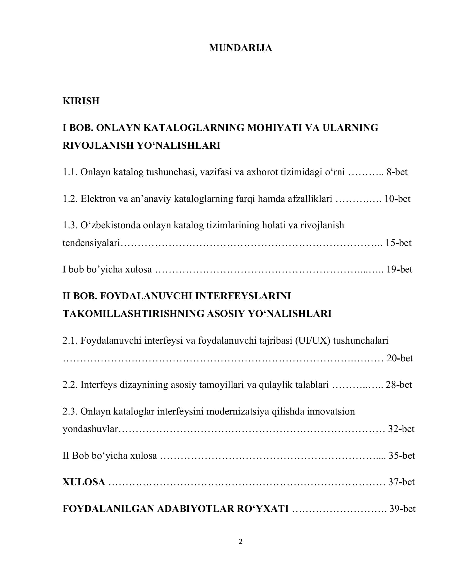 ONLAYN KATALOGLAR VA FOYDALANUVCHI INTERFEYSLARINI TAKOMILLASHTIRISH MASALALARI 2