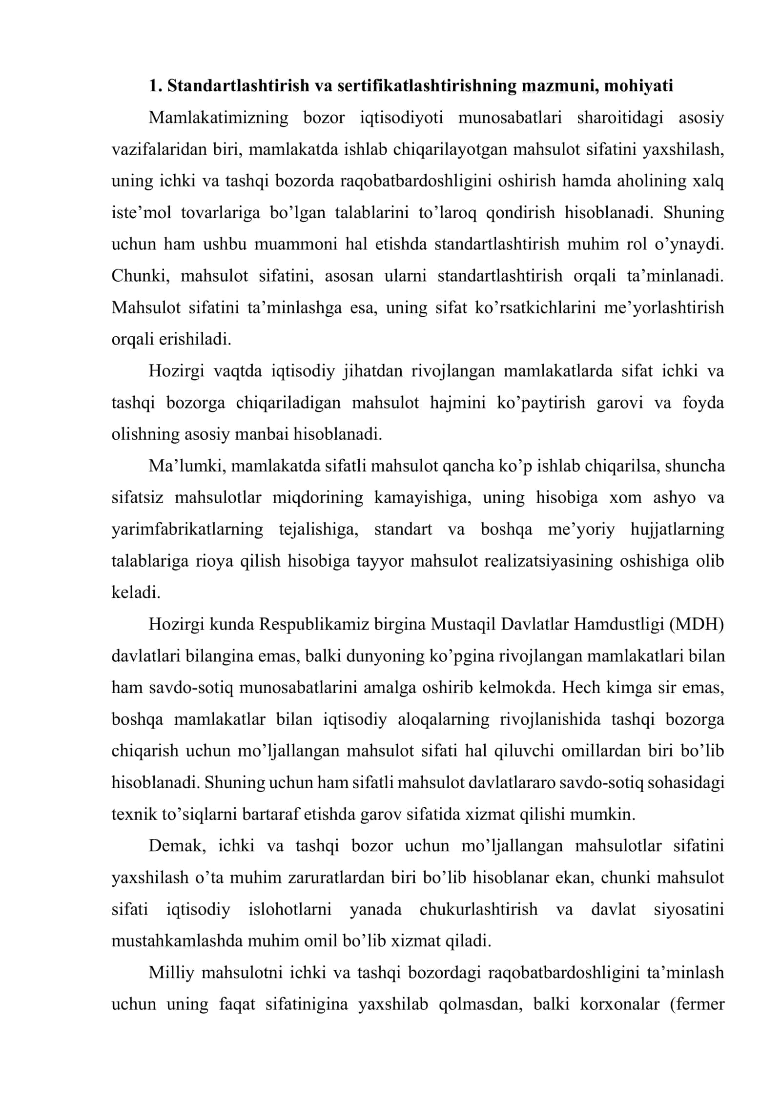 Standartlashtirish va sertifikatlashtirishning O’zbekistonda tashkillashtirilishi 2