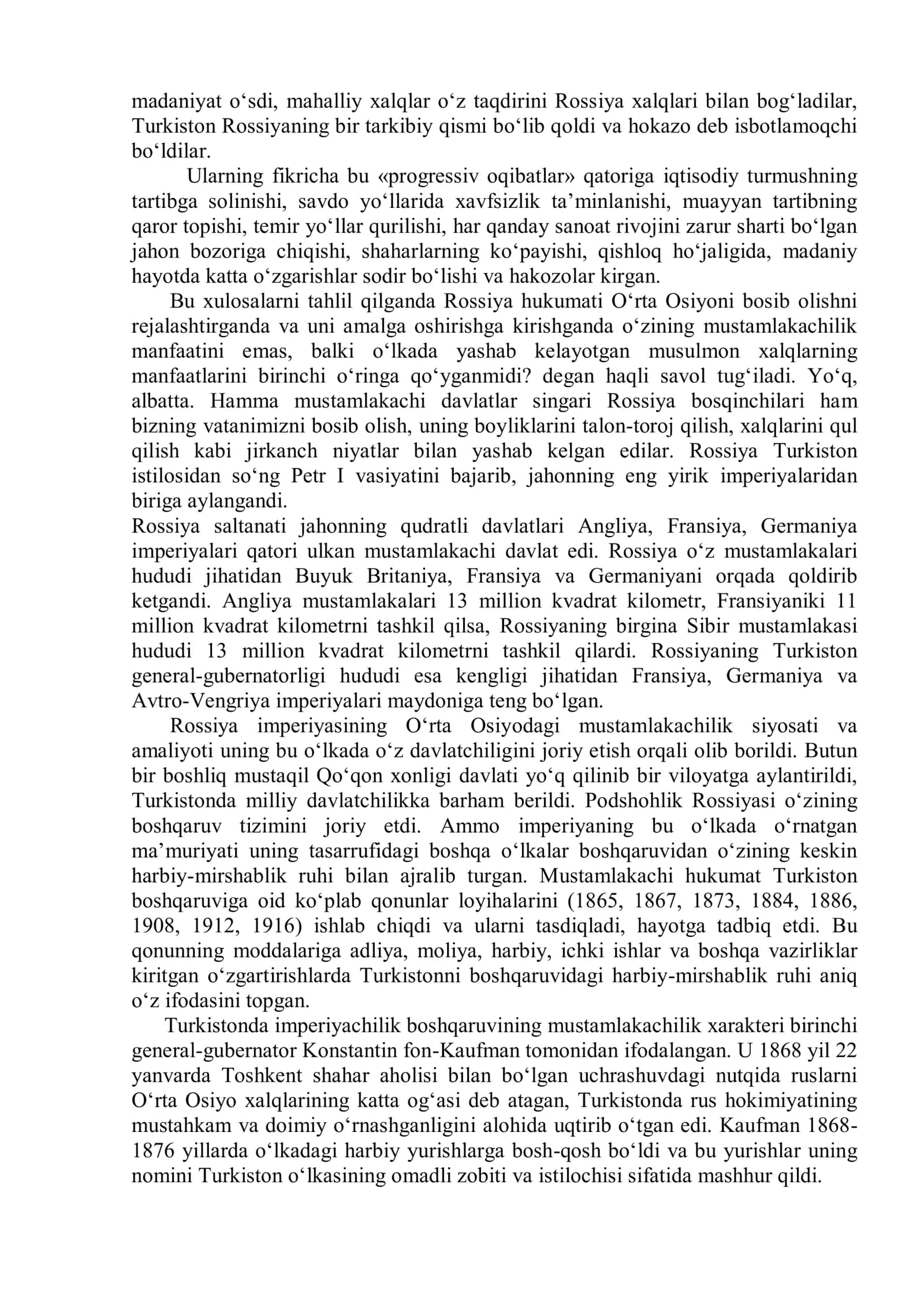 Rossiya imperiyasining Turkistondagi ma’muriy boshqaruv tizimi va mustamlakachilik siyosati 2