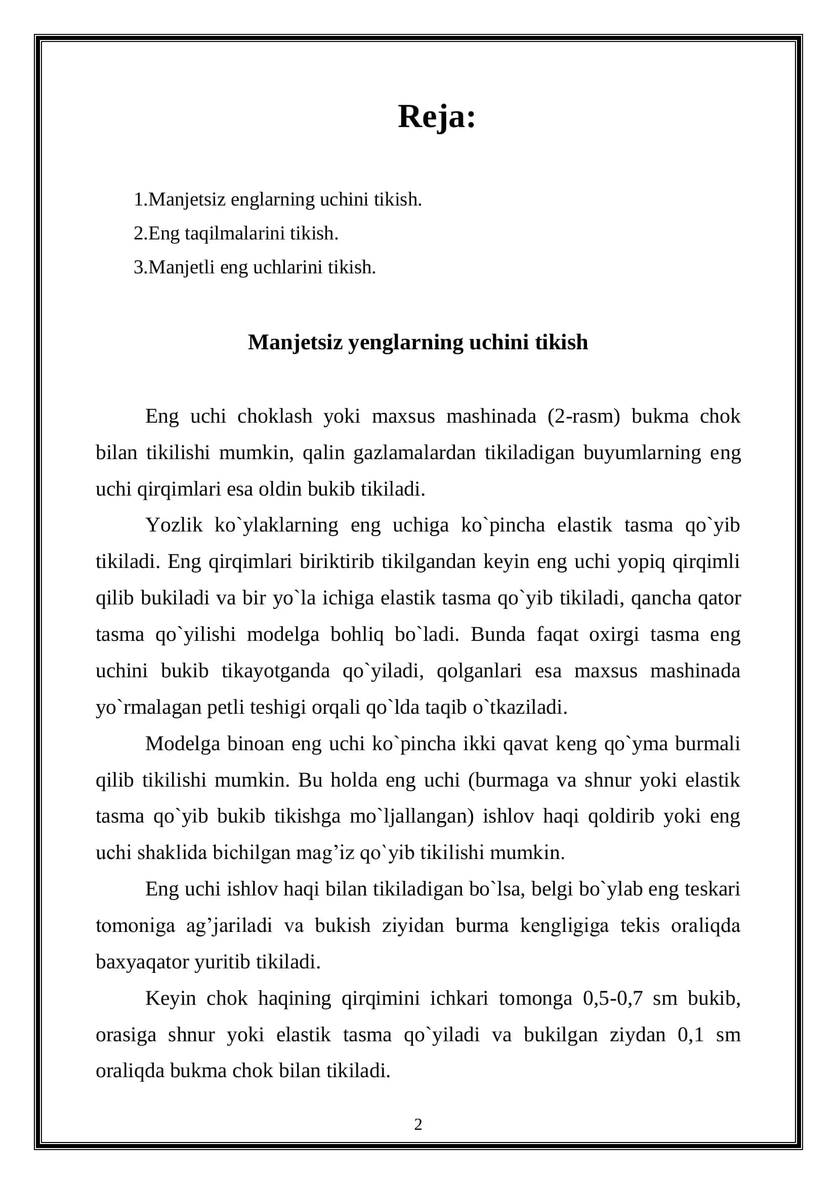 Yenglarga ishlov berish, yeng uchini mag’iz chok bilan tikish 2