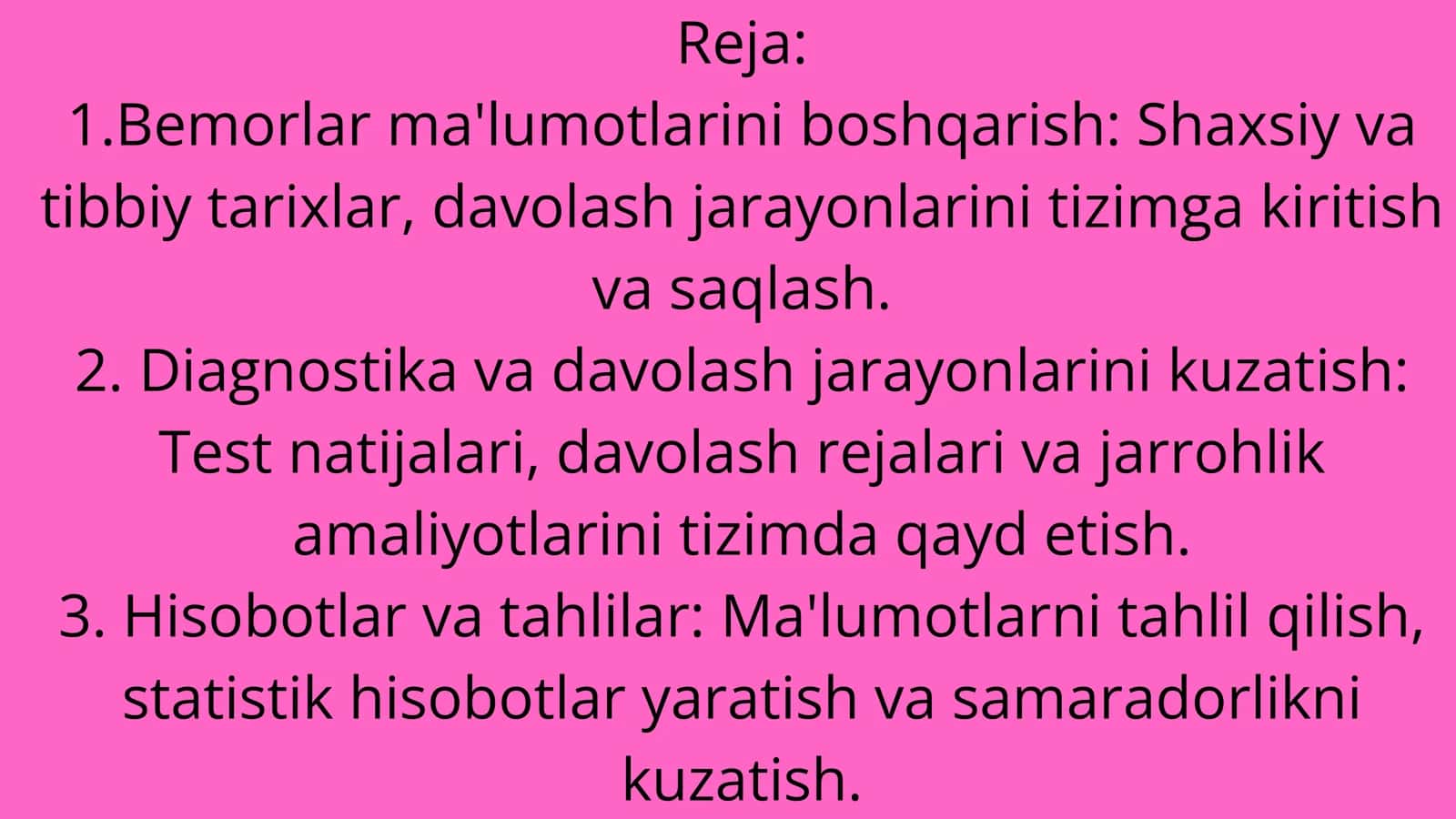 Tibbiyot axborot tizimlari.MS Access dasturiy ta'minotidan foydalanish 2