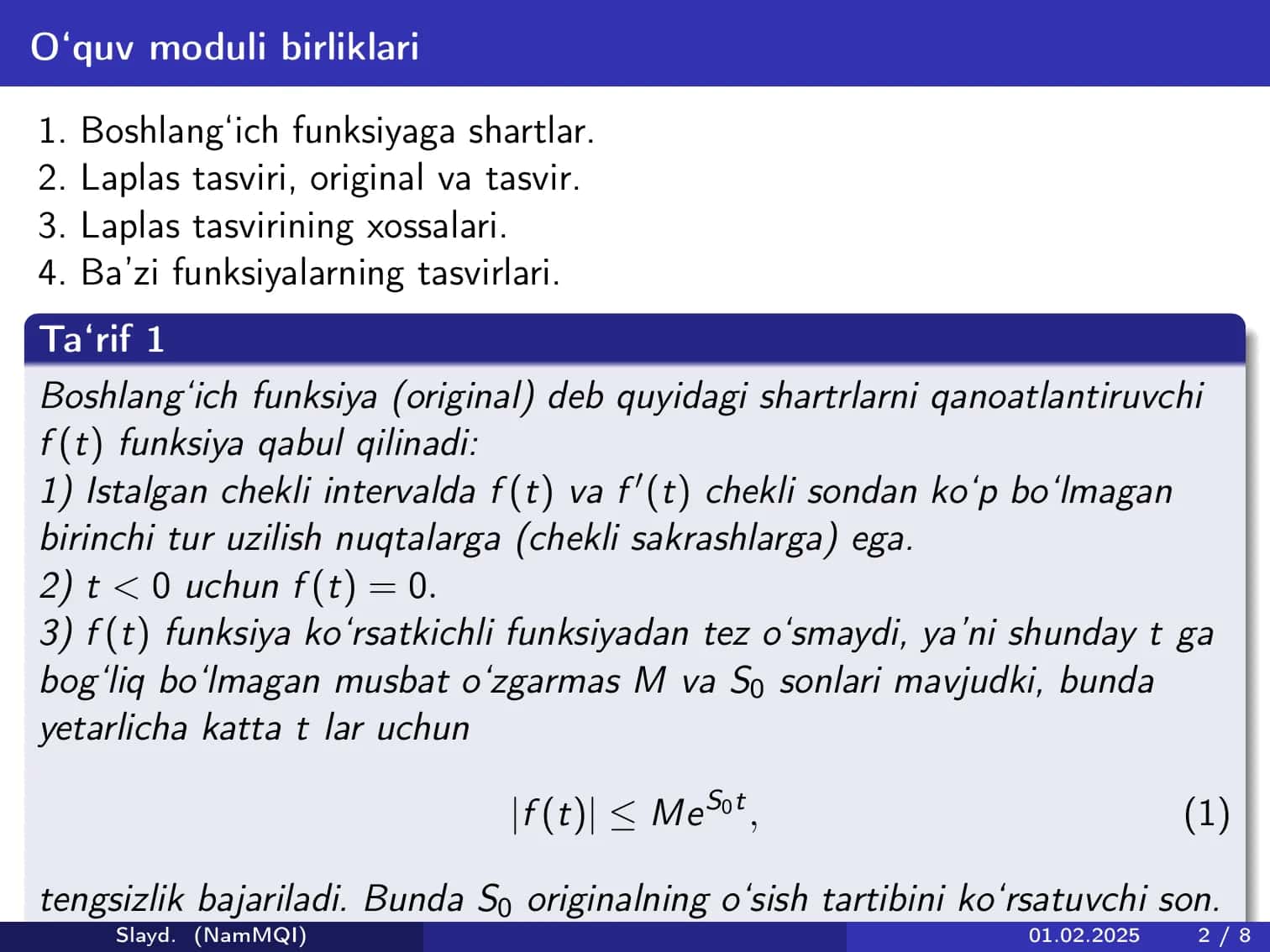 Operatsion hisob. Laplas tasviri 2