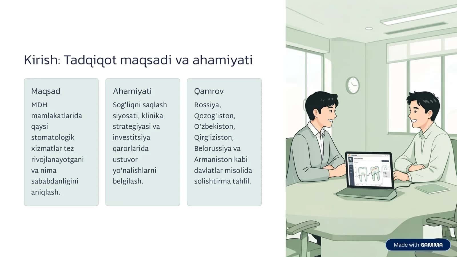 MDH mamlakatlarida stomatologik xizmatlarning rivojlanish tendensiyalari 2