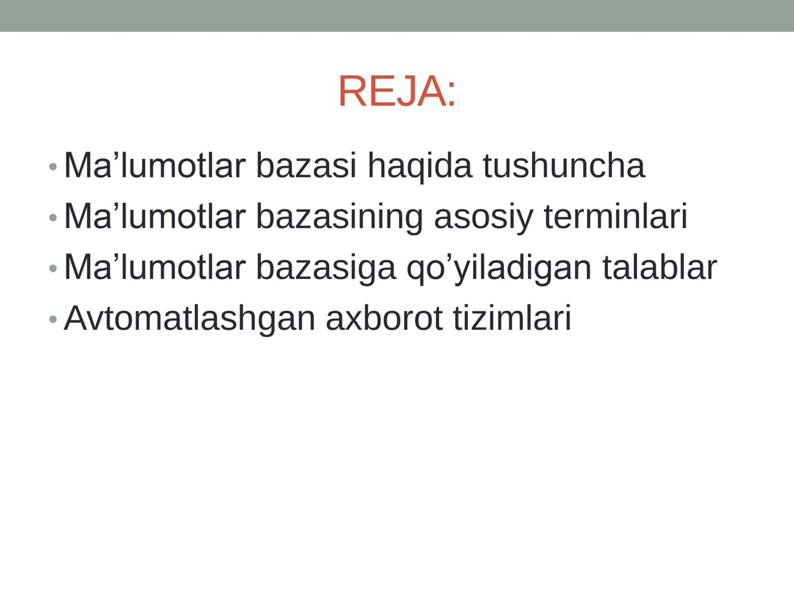 MA’LUMOTLAR BAZASINING MAQSADI, VAZIFALARI VAASOSIY TUSHUNCHALARI 2