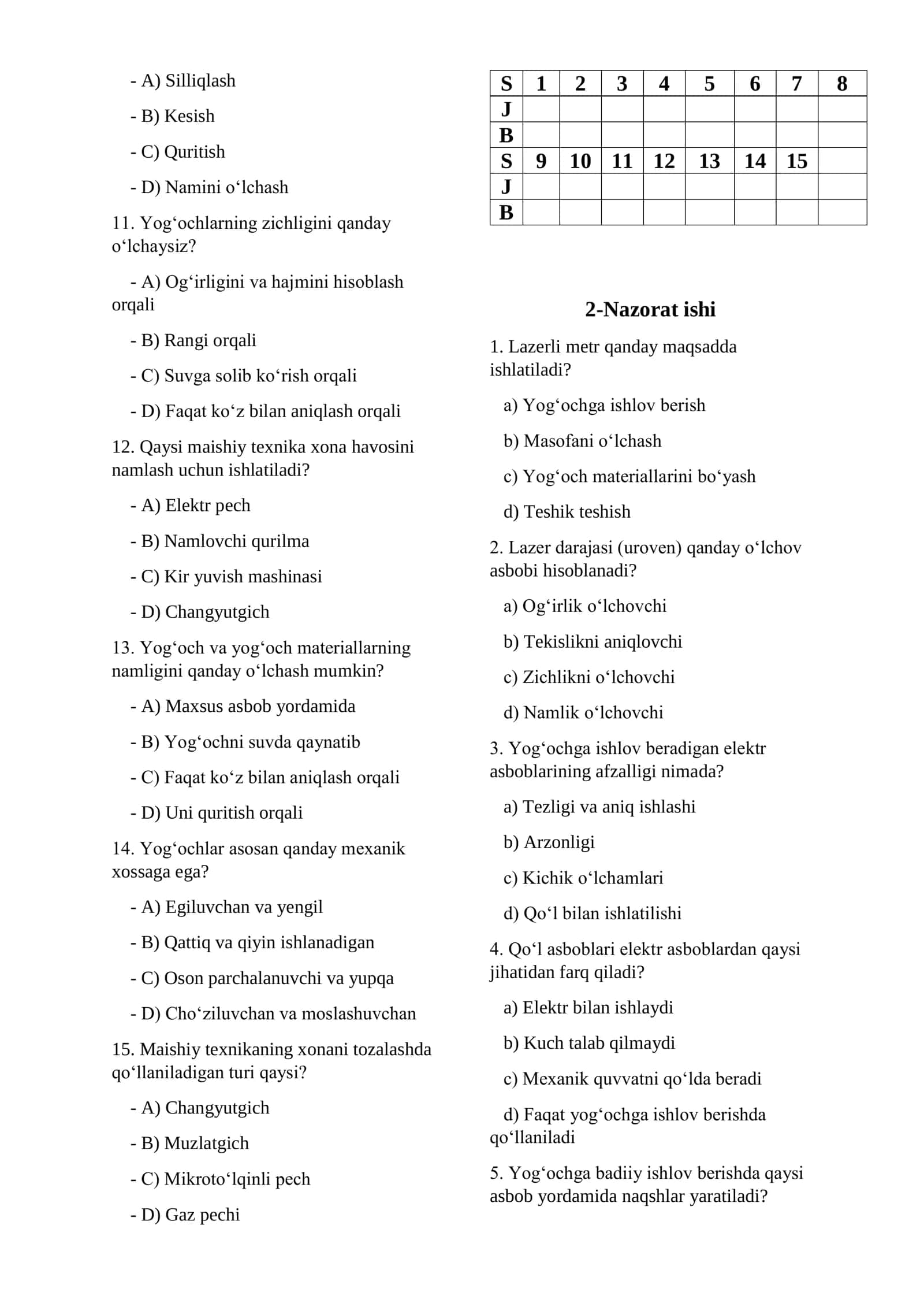 6-sinflar uchun Texnalogiya (Dizayn) Nazaorat ishi kitobchasi YANGI DARSLIK 2