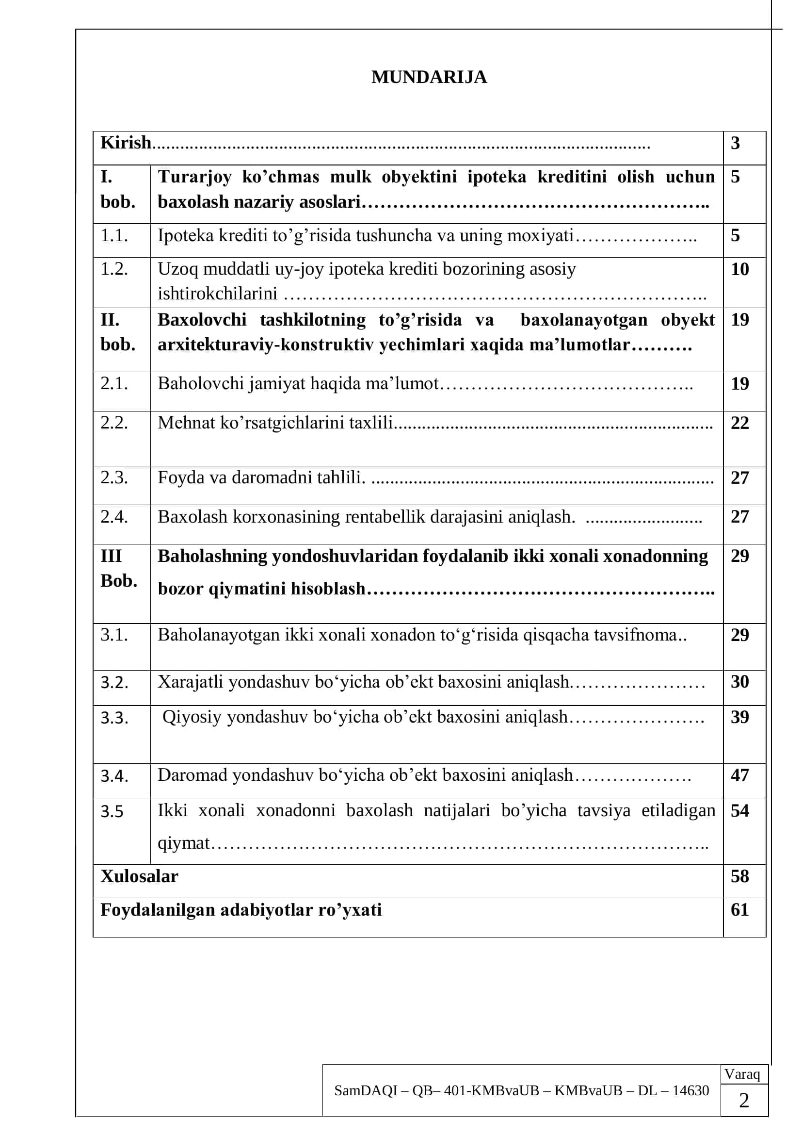 Ipoteka kreditlash maqsadida turar joyni baxolash 2