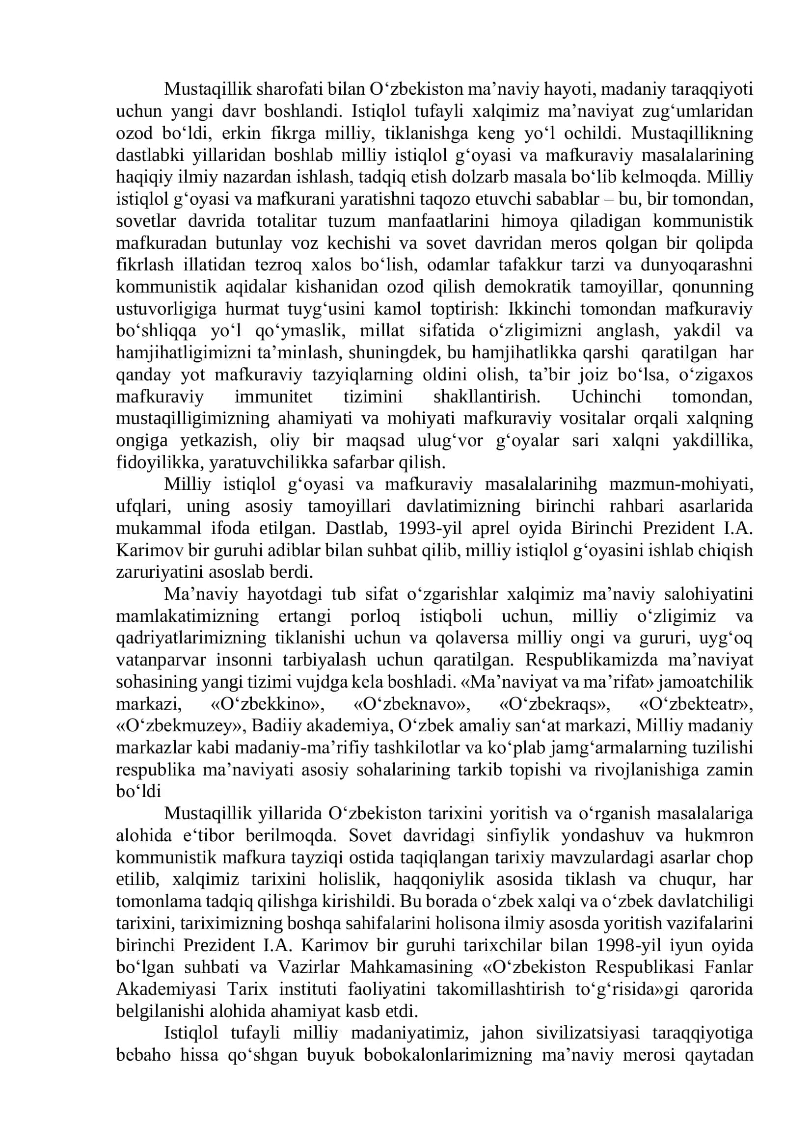 8-mavzu. Mustaqillik yillarida O‘zbekistondagi ma’naviy va madaniy taraqqiyot 2