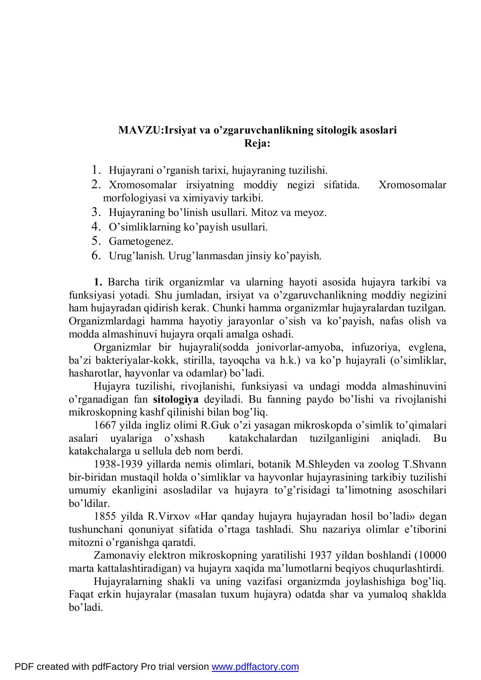 Irsiyat va o’zgaruvchanlikning sitologik asoslari 2